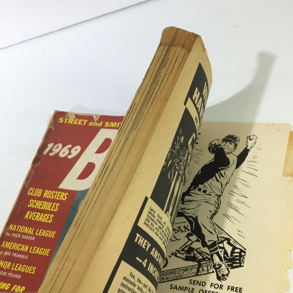 Inside view of VTG Street & Smith's Baseball 1969 Yearbook, showing the pages and the classic binding style emblematic of the era.