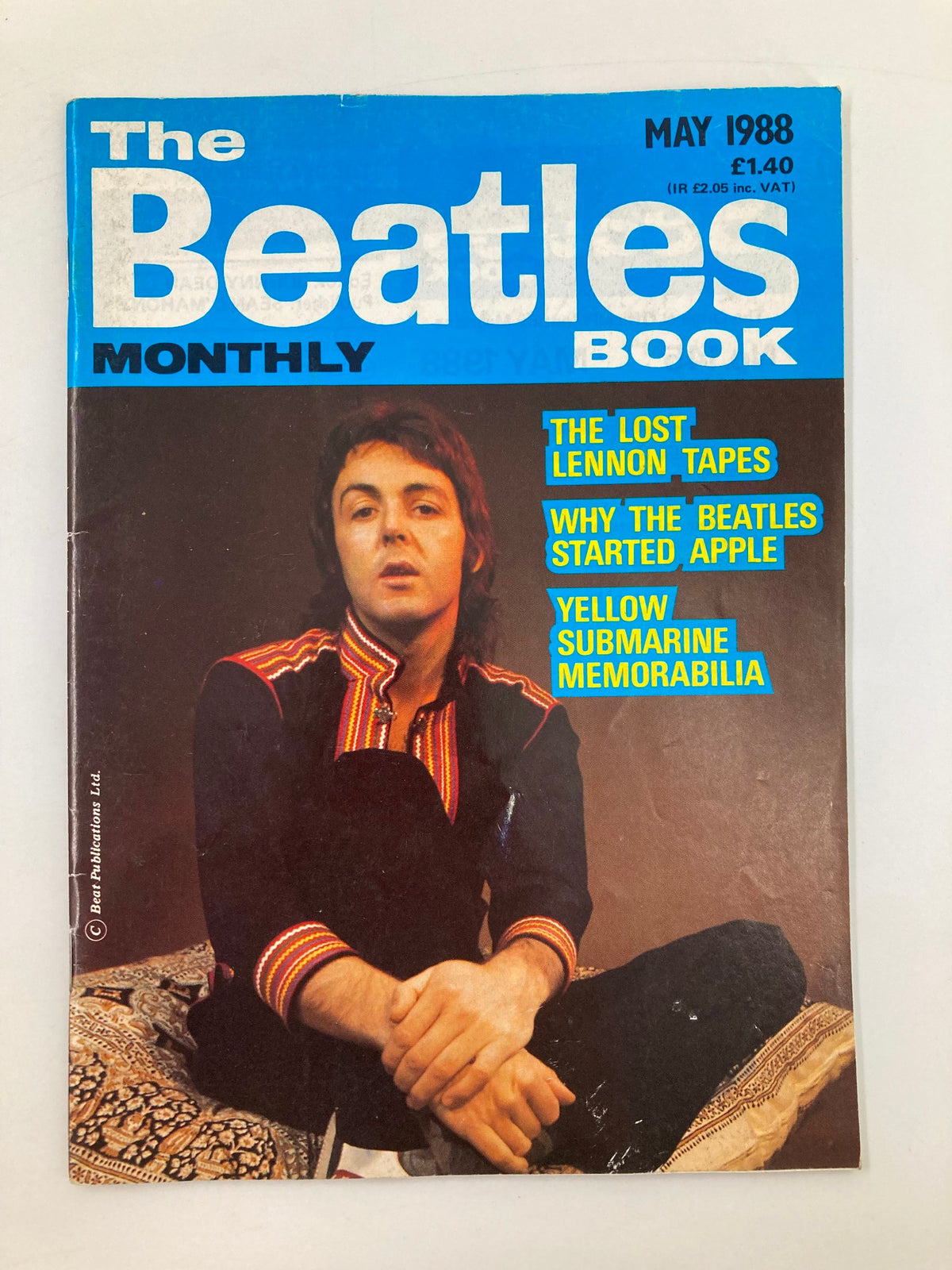 Cover of The Beatles Book Monthly Magazine, May 1988, No. 145 featuring Paul McCartney. Highlights include articles on The Lost Lennon Tapes and Yellow Submarine memorabilia.