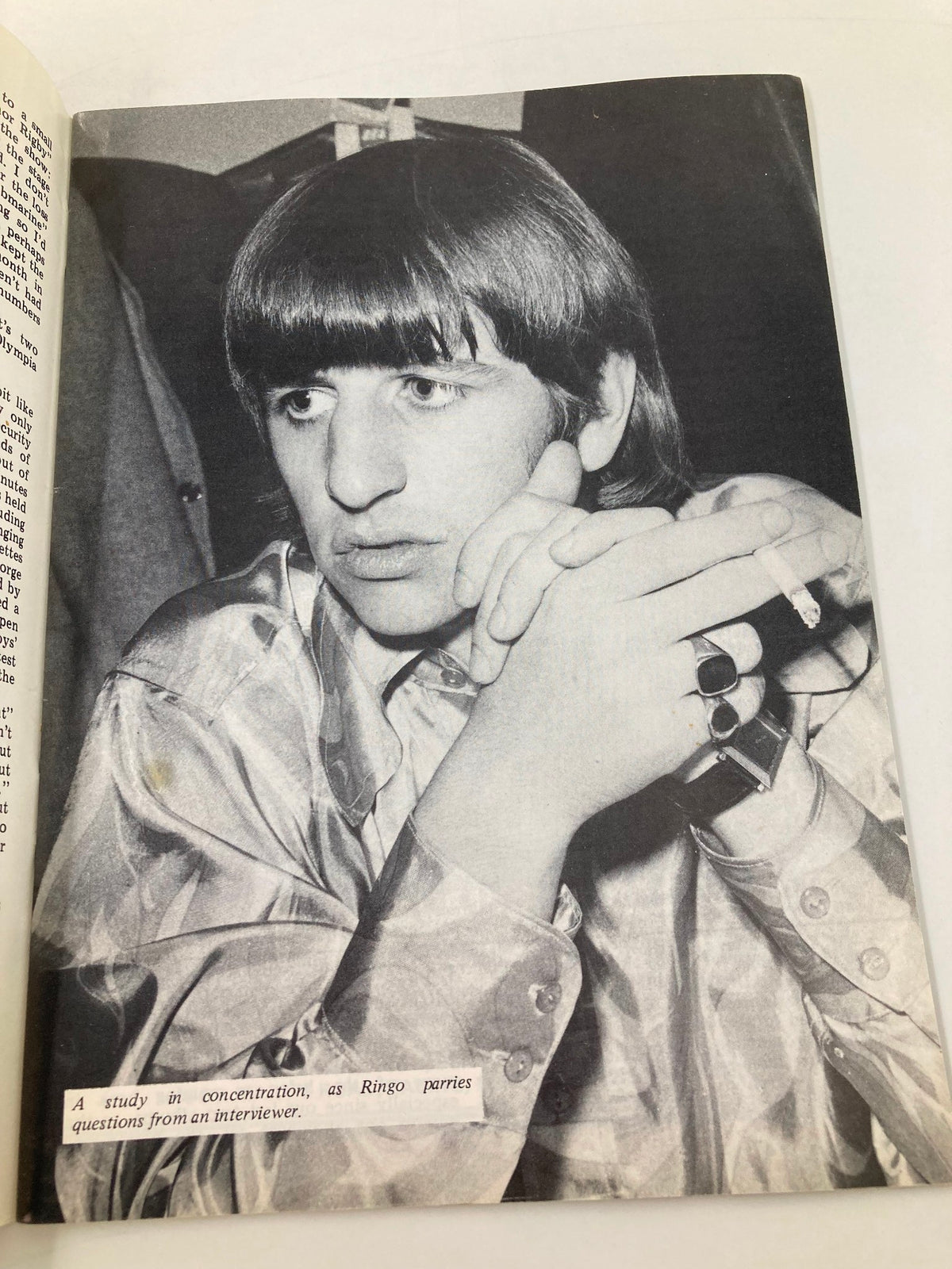 Ringo Starr deep in thought while being interviewed, featured in The Beatles Book Monthly Magazine August 1986 Issue #124.