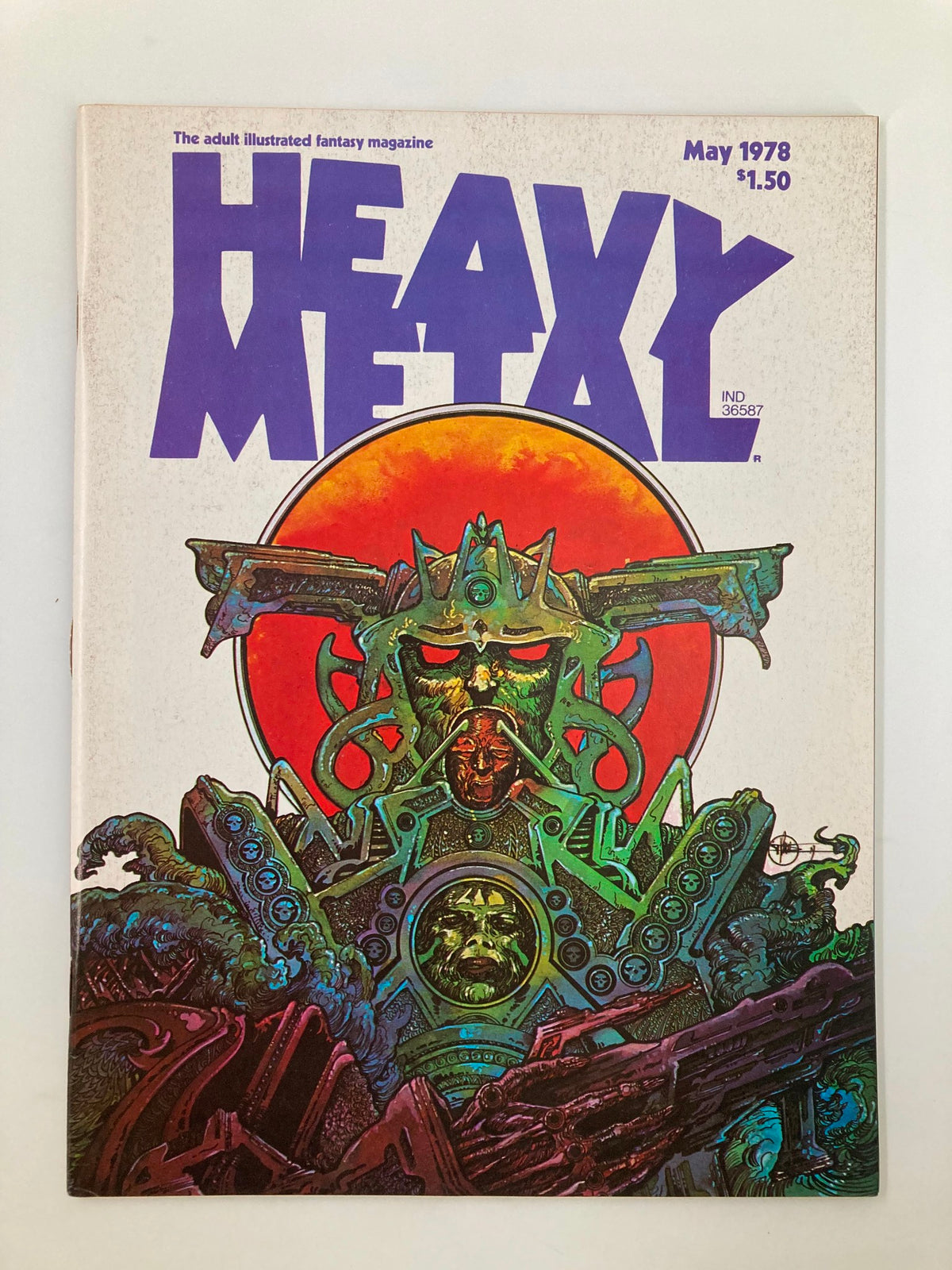 Cover of VTG Heavy Metal Magazine May 1978 featuring striking artwork by Philippe Druillet for 'Urm le Fou', highlighting vibrant colors and intricate designs.