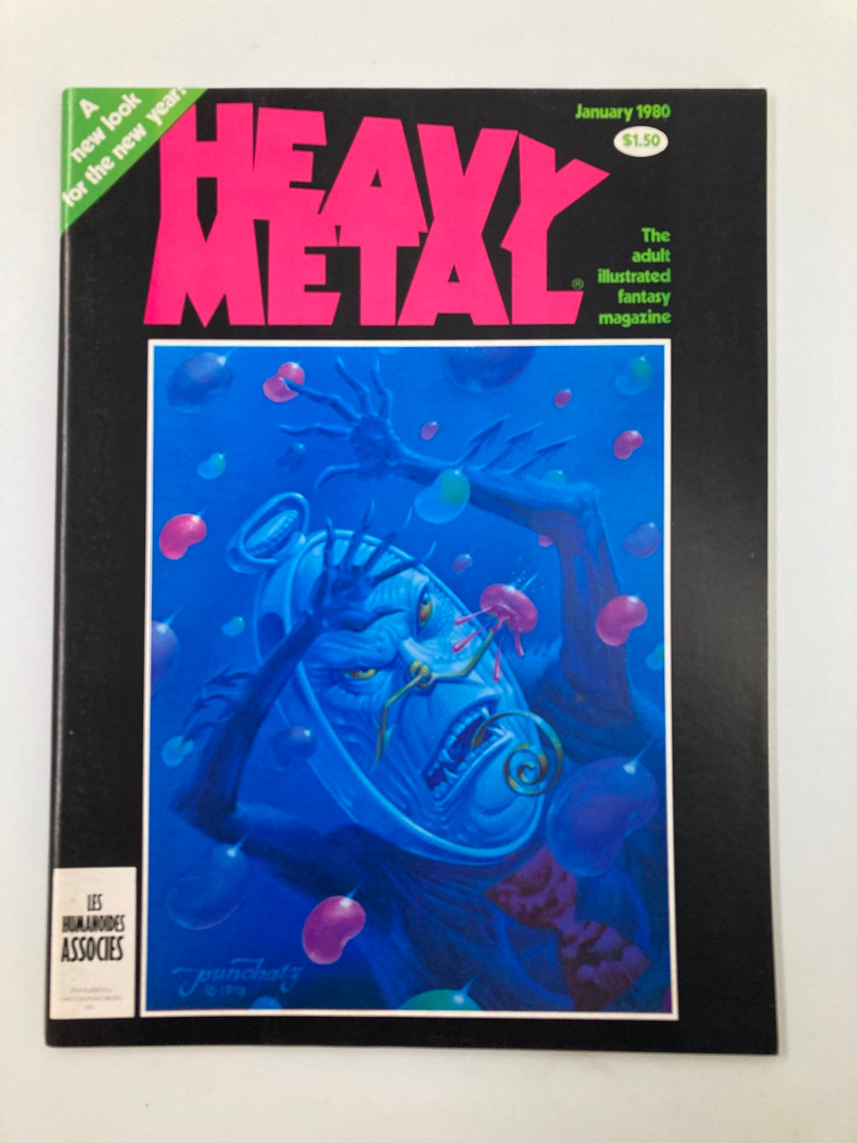 Cover of VTG Heavy Metal Magazine January 1980 featuring the artwork of Don Ivan Punchatz, depicting a surreal fantasy scene with vibrant colors, intended for adult readers.