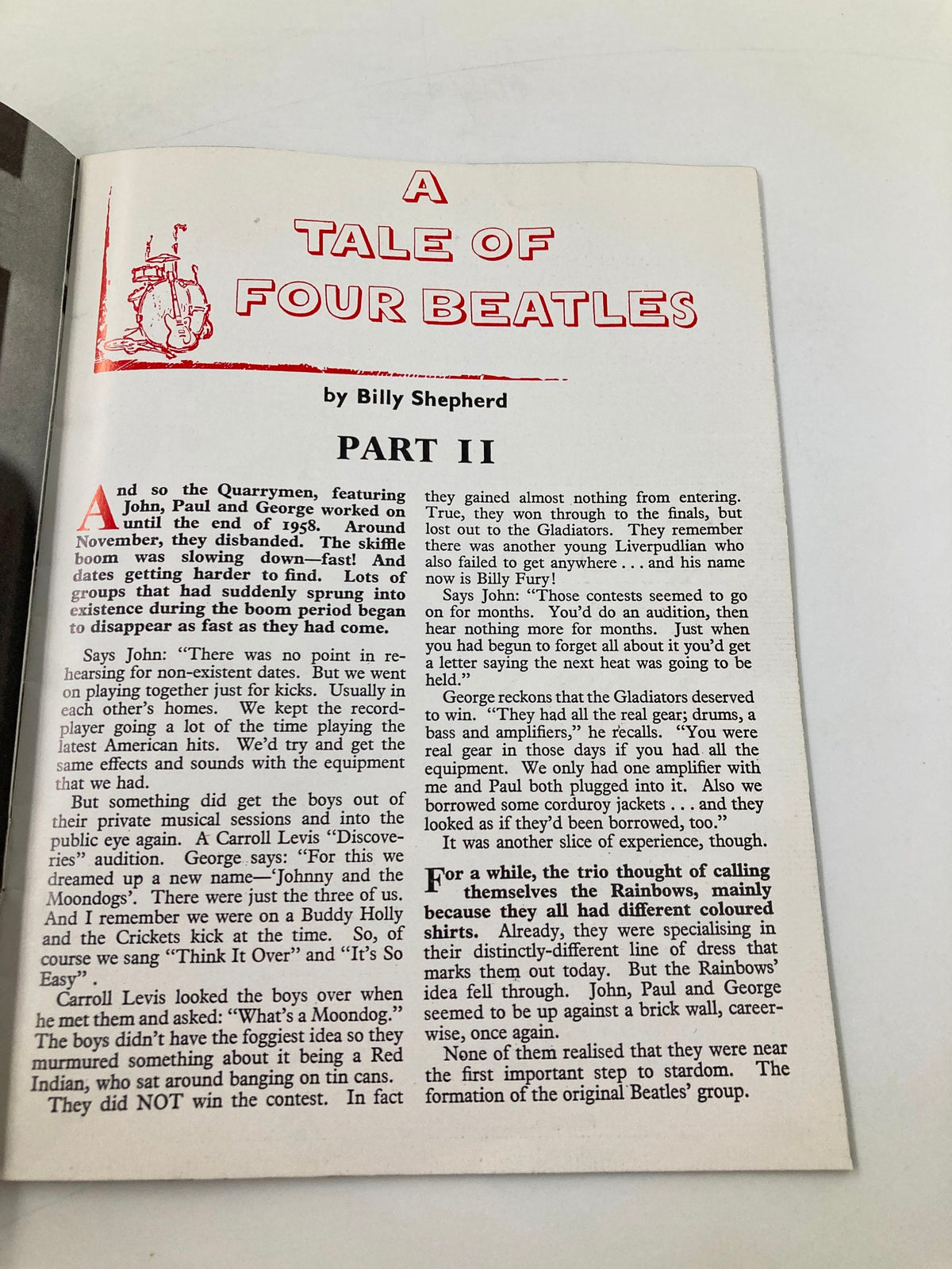 The Beatles Book Monthly Magazine July 1976 Issue #3, featuring the title page of 'A Tale of Four Beatles' section, discussing the band's early struggles and formation.