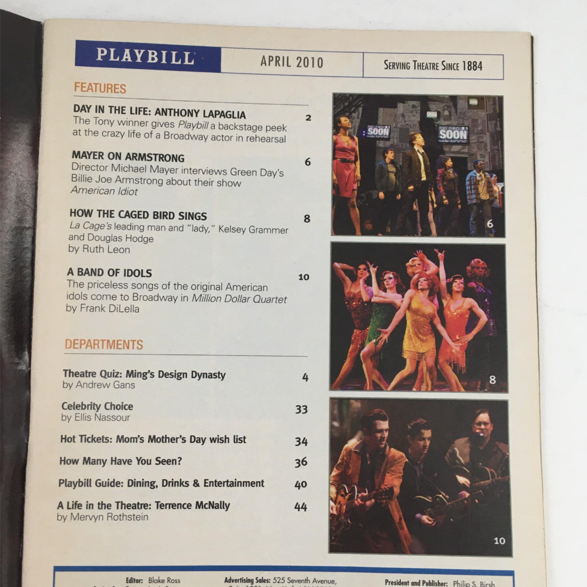 April 2010 Playbill issue with features including Day in the Life and articles related to Broadway theatre productions.