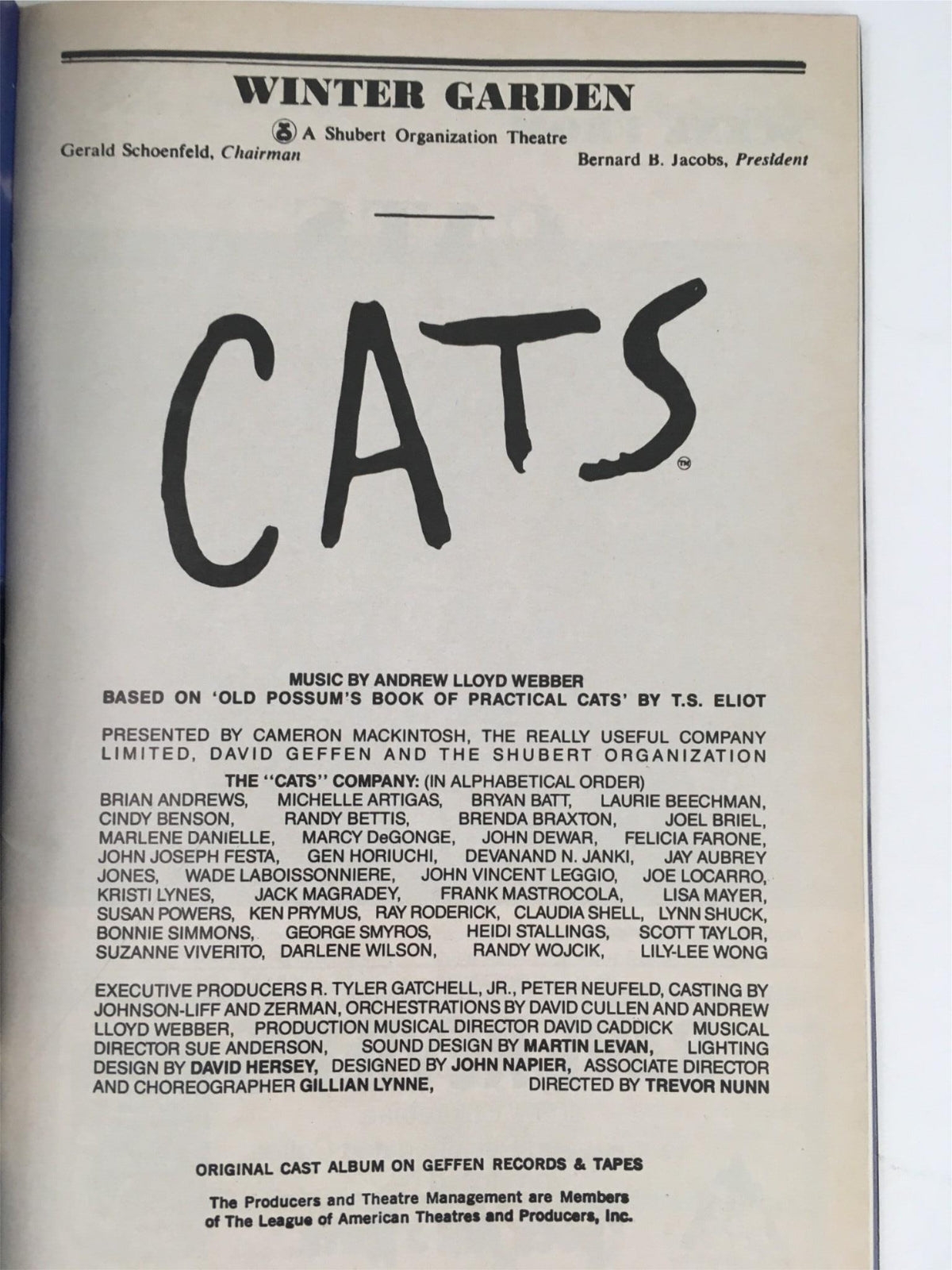 Program details for Cats Nine Forever featured in the 1991 Playbill, including cast and production information.