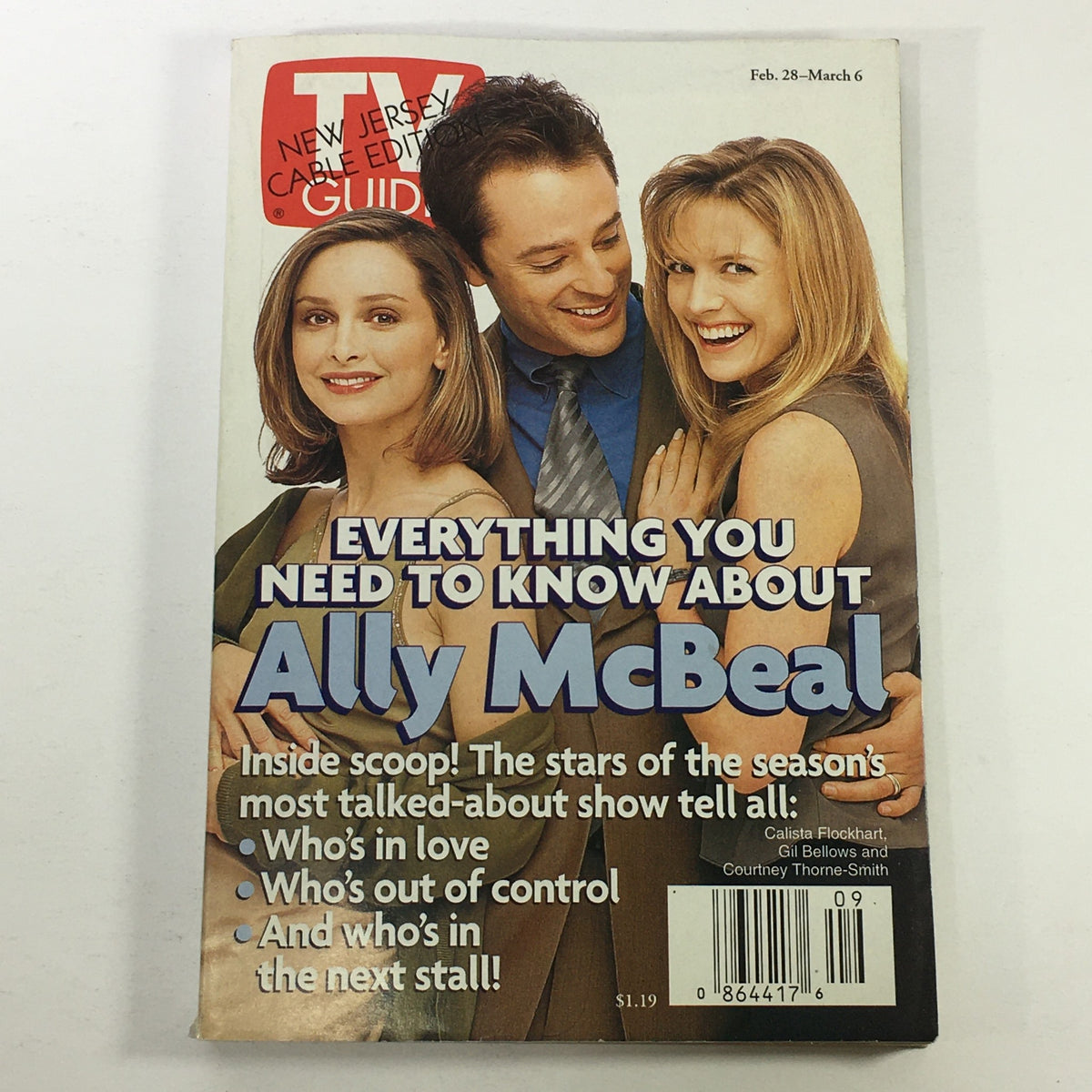 VTG TV Guide Magazine February 28-March 6 1998 featuring Ally McBeal, showcasing articles about the series and its stars, including a cover image highlighting prominent characters with the text 'Everything You Need to Know About Ally McBeal'.