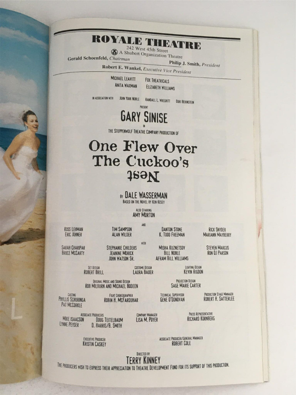 2001 Playbill for 'One Flew Over The Cuckoo's Nest' adapted by Dale Wasserman, featuring cast members and production details from the Royale Theatre.