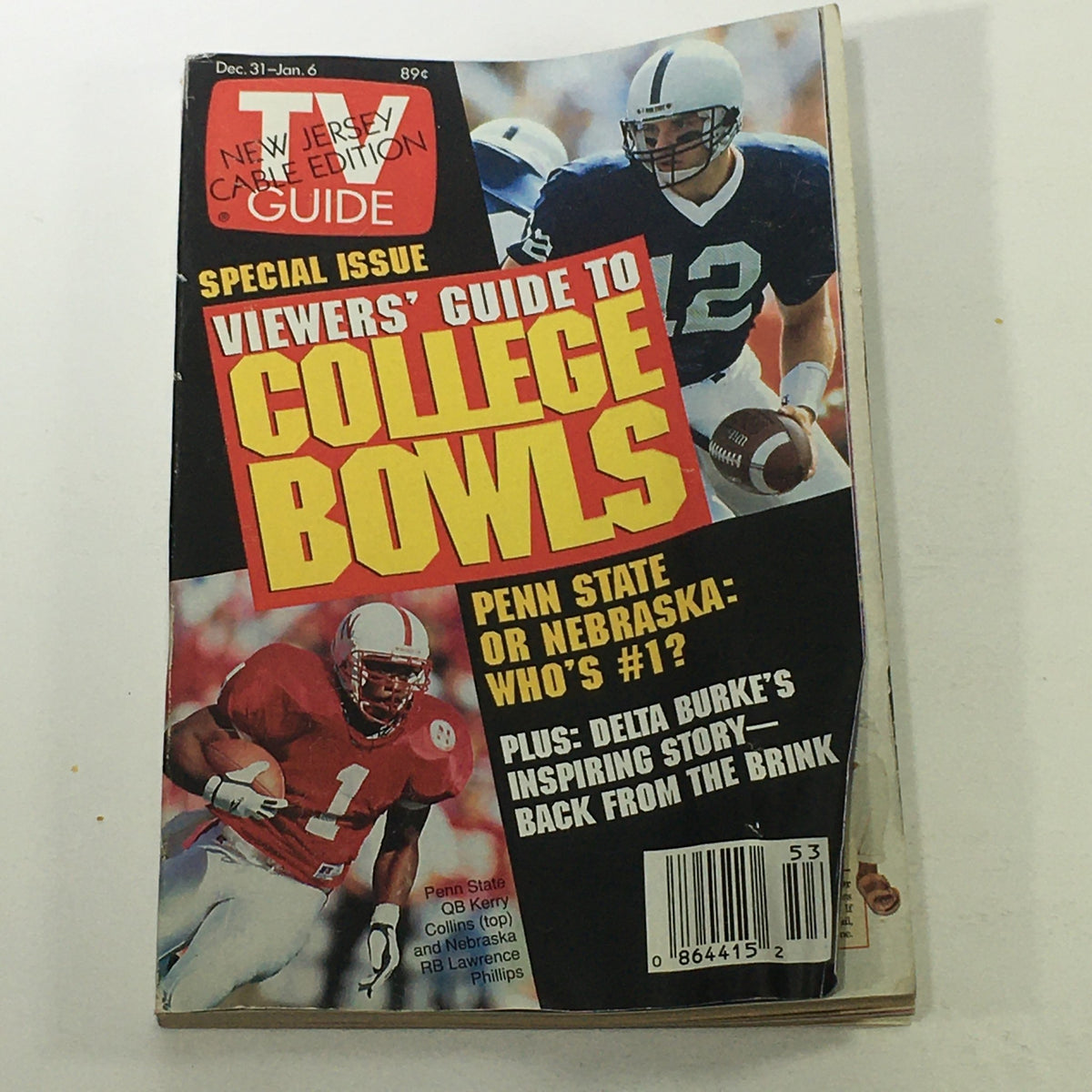 Vintage TV Guide Magazine - December 31-January 6 1995 featuring NFL players Kerry Collins and Lawrence Philips on the cover, with a special issue on college bowls.