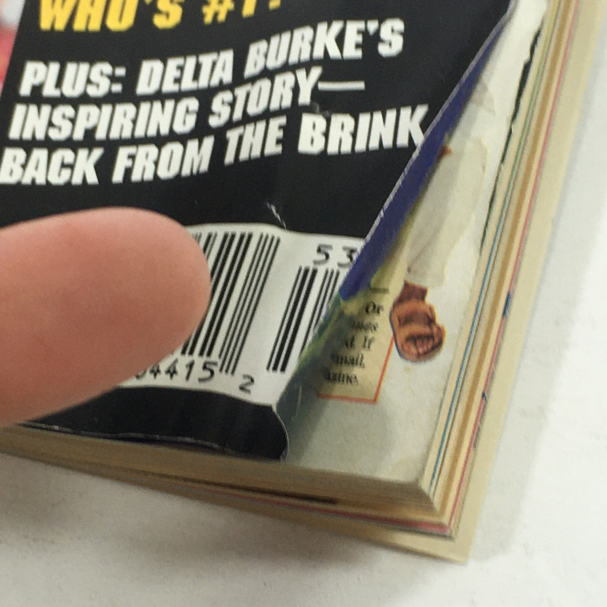 Close-up of the back cover of the Vintage TV Guide Magazine December 31, 1994 - January 6, 1995, featuring a barcode and text about Delta Burke's inspiring story.