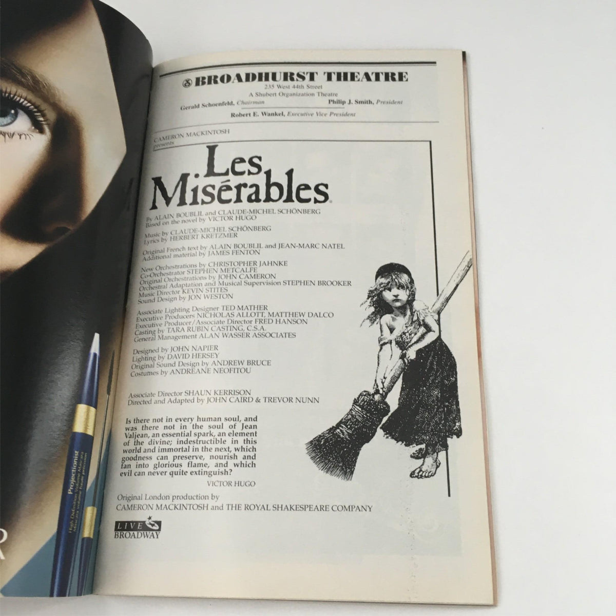2007 Playbill Les Miserables by Cameron Mackintosh at Broadhurst Theatre featuring the iconic character and details from the production.