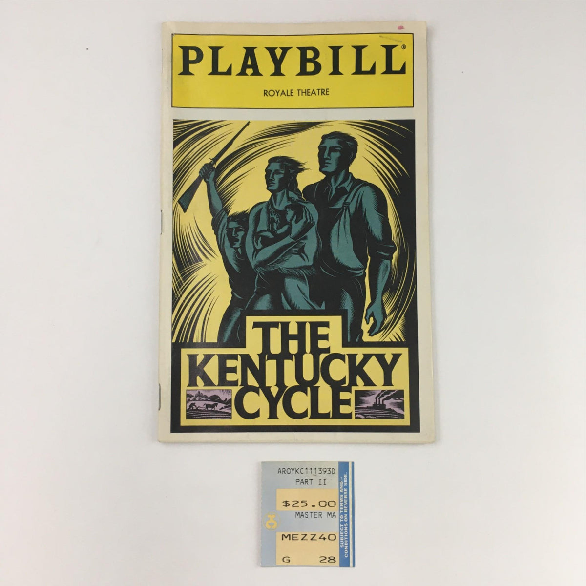 1993 Playbill of The Kentucky Cycle by Robert Schenkkan featuring the cover art from the Royal Theatre performance, showcasing the iconic design.