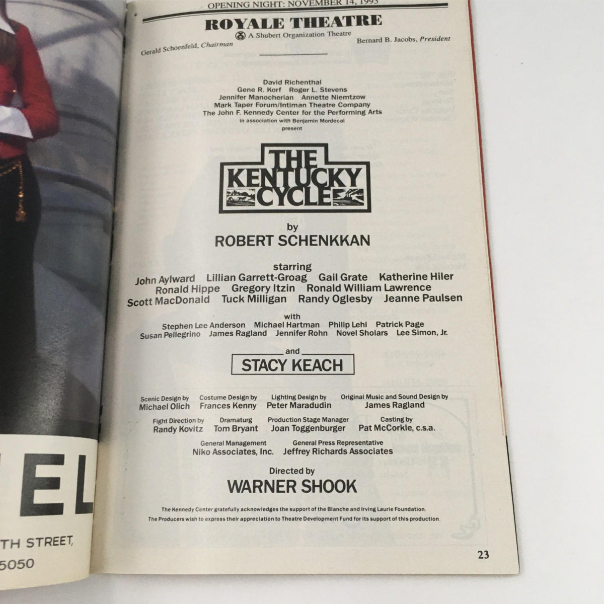 1993 Playbill for The Kentucky Cycle by Robert Schenkkan at Royal Theatre, showcasing the cast and details of the production, a collectible piece of American theatre history.
