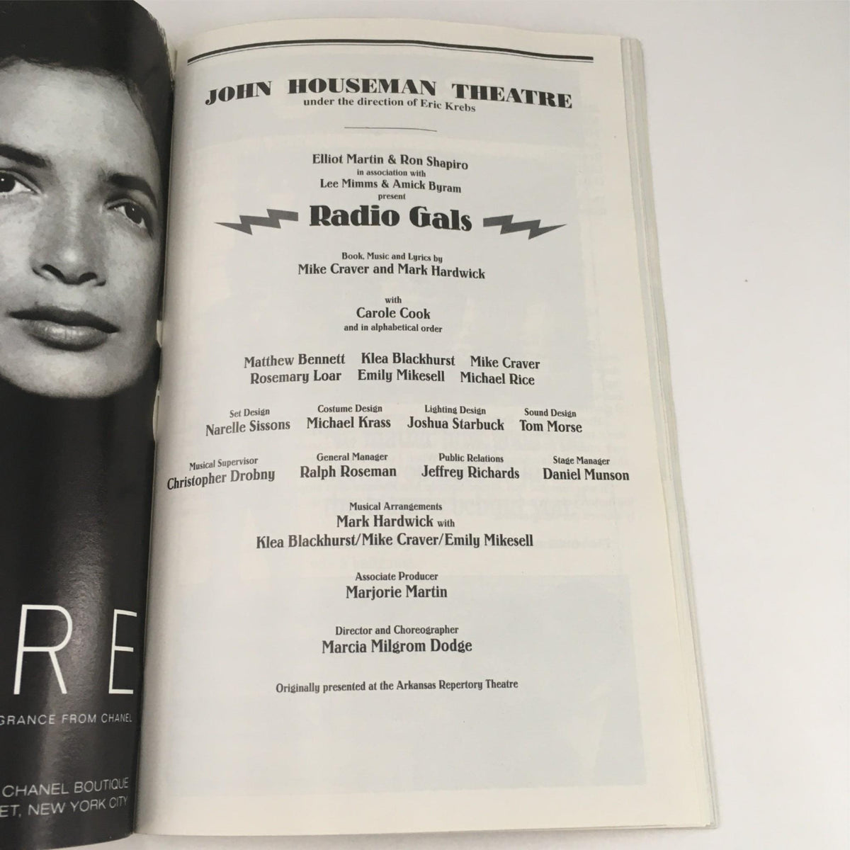Cast and crew details of Radio Gals from the 1996 Playbill at John Houseman Theatre.