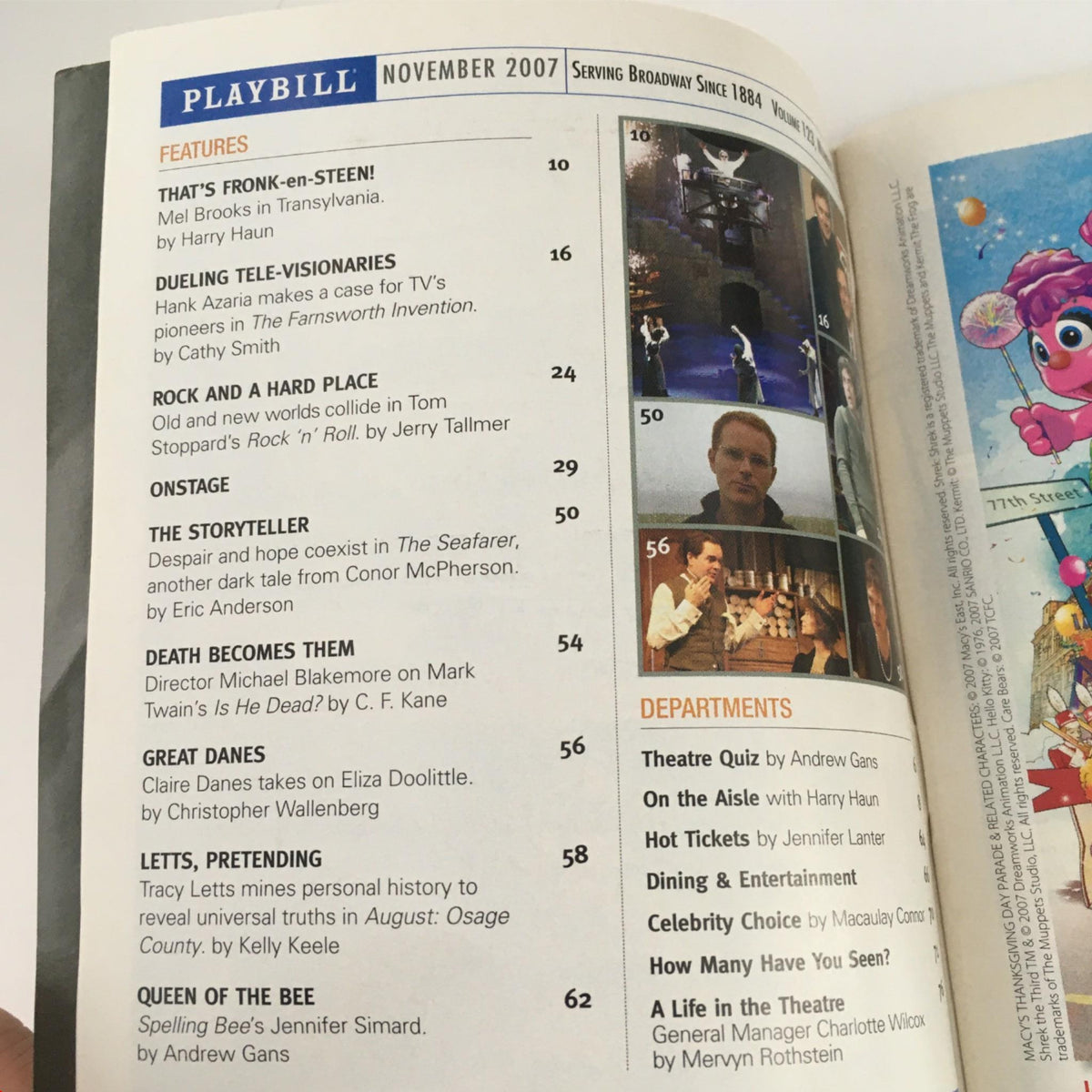 Inside page of the November 2007 Playbill featuring content related to the Rock 'N' Roll production.