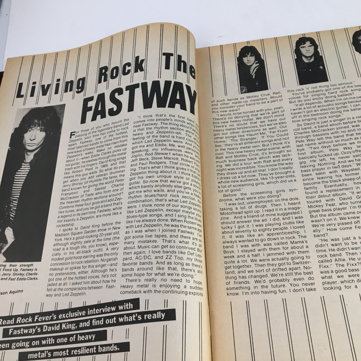 Interview feature in Rock Fever Magazine June 1985 Vol 2 #2, showcasing the band Fastway and discussing the rock music scene.