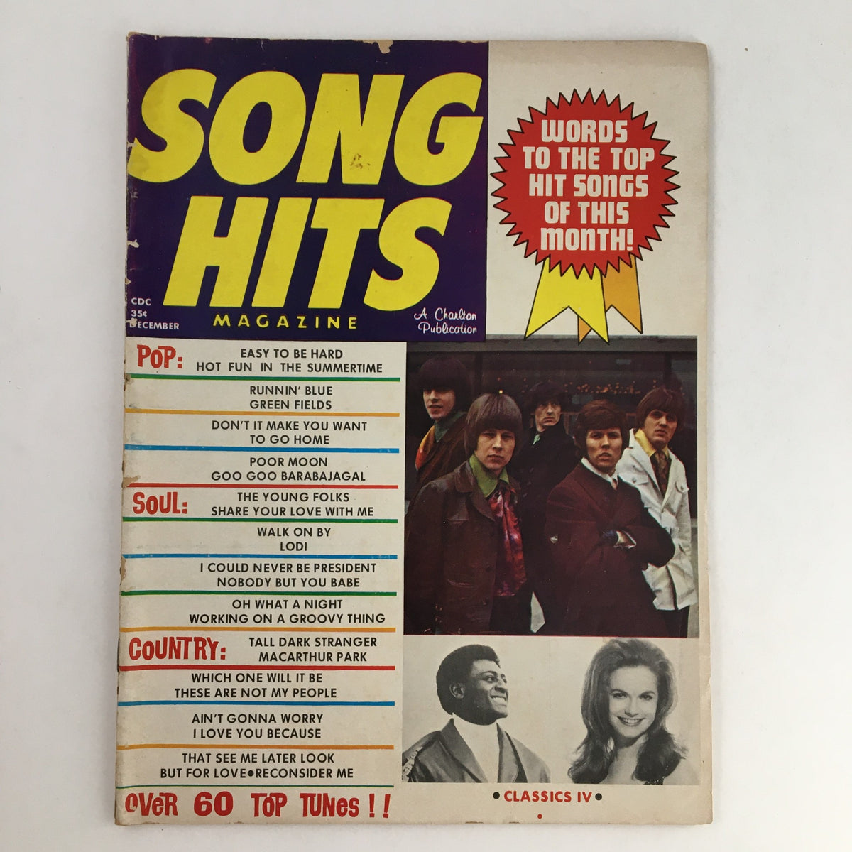 Cover of Song Hits Magazine December 1969 featuring Jimi Hendrix and Peter Townsend, showcasing top hit songs of the month.