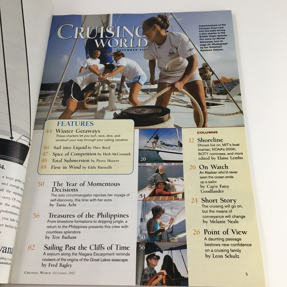 Inside page of Cruising World Magazine December 2007 showcasing features including winter getaways, sailing decisions, and treasures of the Philippines.