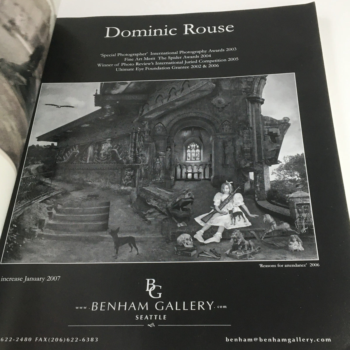 Inside page of Focus Photography Magazine December 2006 featuring an advertisement for Dominic Rouse's photography, showcasing his award-winning work and artistic vision.