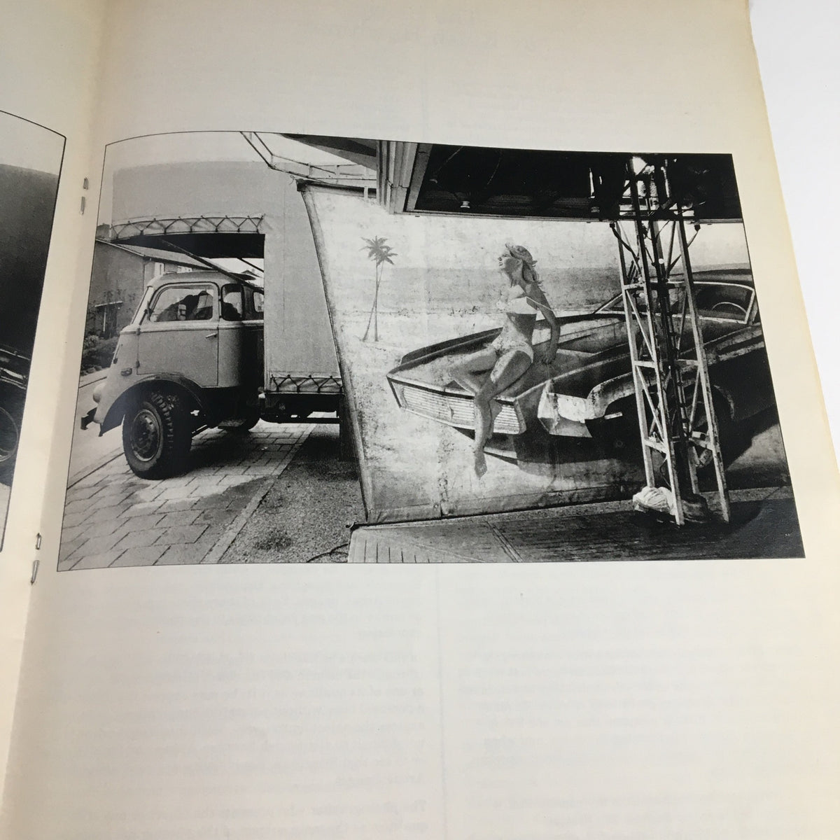 Creative Camera Magazine April 1976, featuring an image of a vintage truck and a large advertisement backdrop, illustrating 1970s commercial photography.