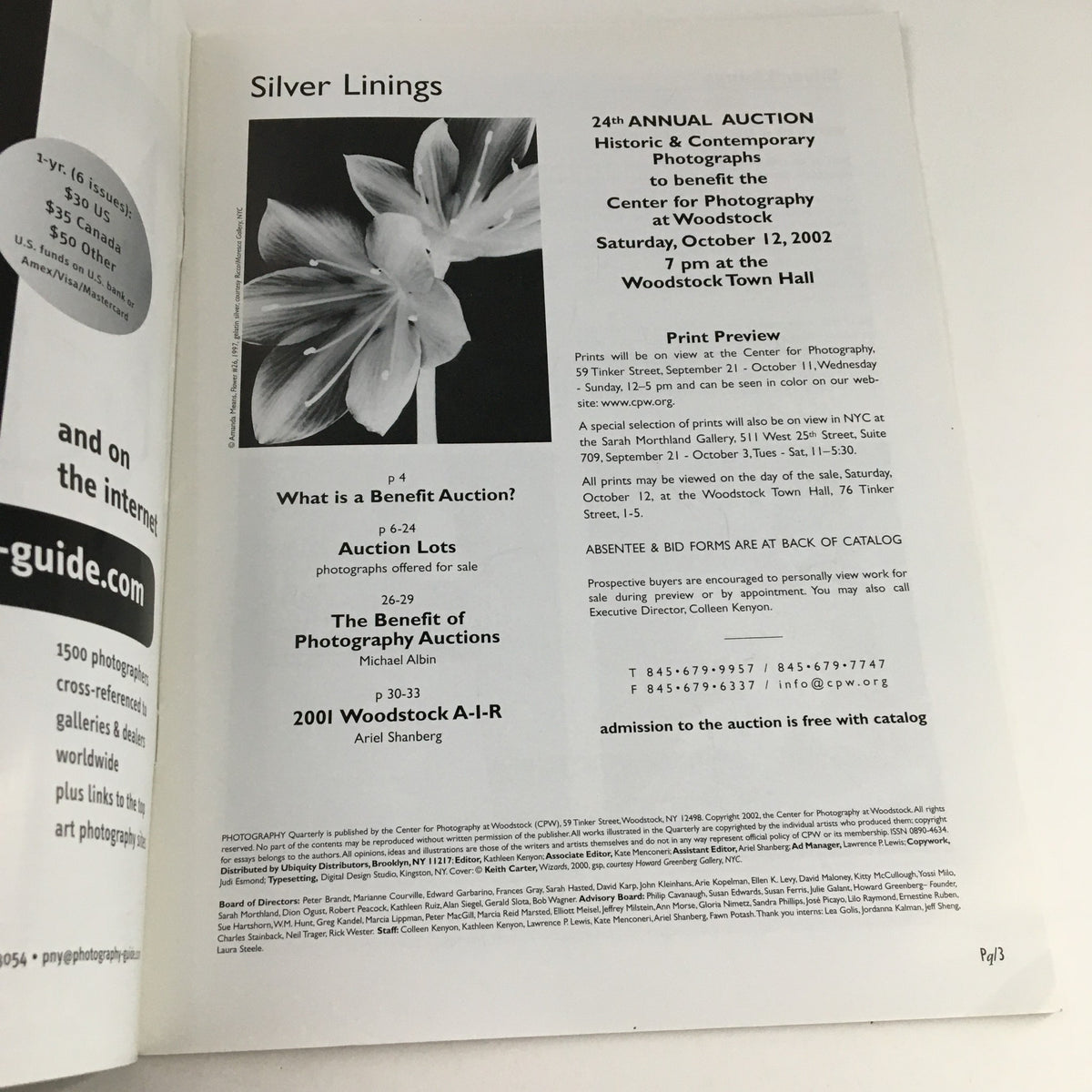 Inside page of the Photography Quarterly Auction Catalog 2002 #84 Silver Linings by Amanda Means, displaying auction details and photographs available for bidding.