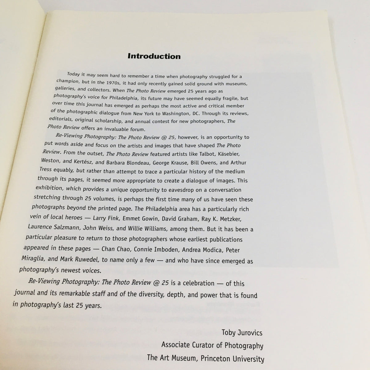 Introduction section of Re-Viewing Photography March 2002, featuring remarks about the photo review’s diversity and evolution in contemporary photography.