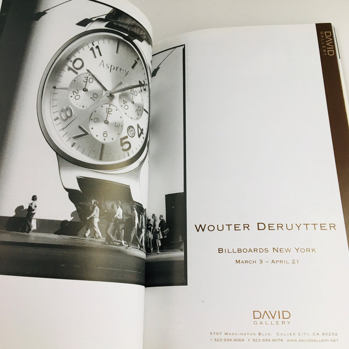 Advertisement for Wouter Deruytter's exhibition at David Gallery, showcasing billboards in New York from March 3 - April 21, with an iconic watch image featured. Photograph Magazine March 2007: Paul Strand - Deeper Understanding at Work.