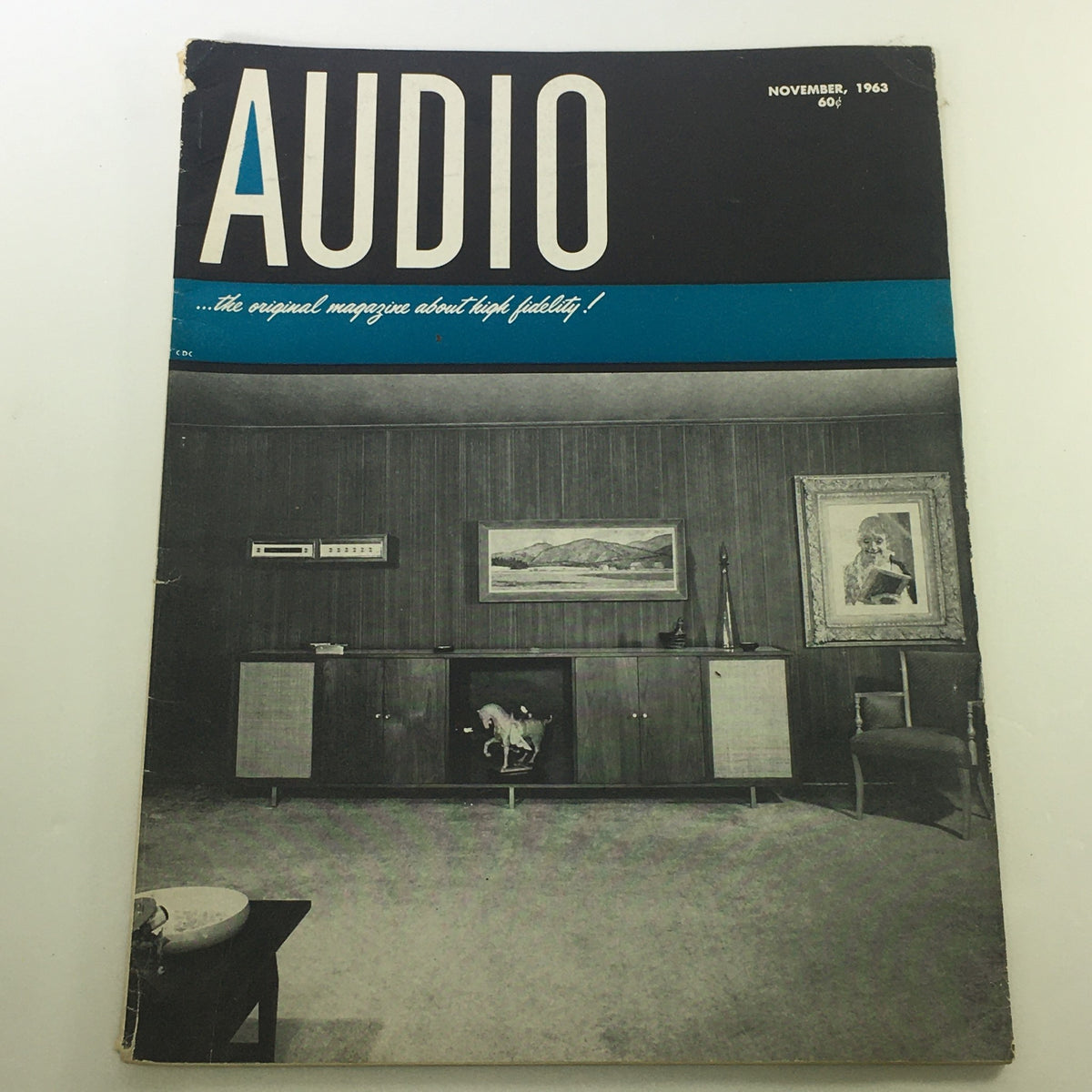 VTG Audio and Music Magazine November 1963 cover featuring a mid-century modern room with audio equipment.