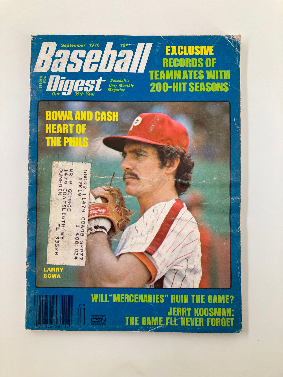 September 1976 Baseball Digest magazine cover featuring Larry Bowa, highlighting 'Bowa and Cash: Heart of the Phils'. Vintage collectible for baseball enthusiasts.