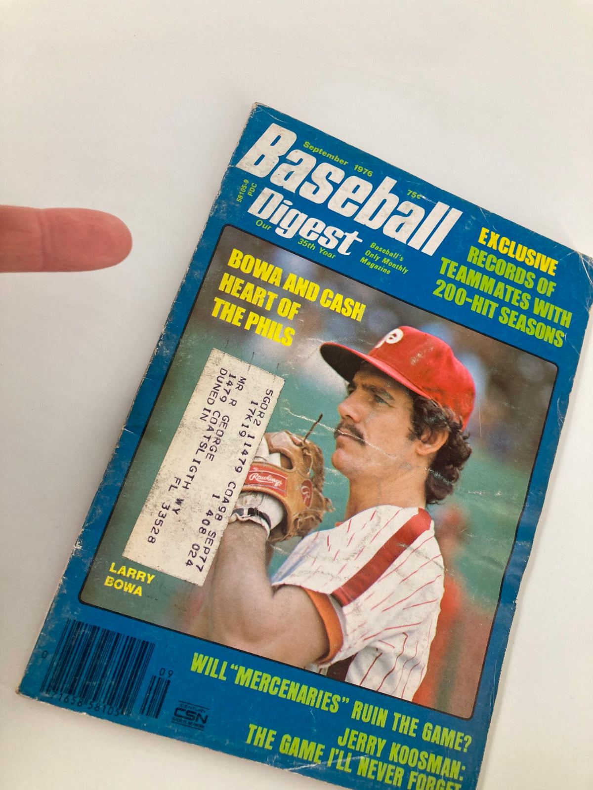 Image of the September 1976 Baseball Digest magazine cover with Larry Bowa, showcasing 'Bowa and Cash: Heart of the Phils'. A nostalgic piece of sports memorabilia.