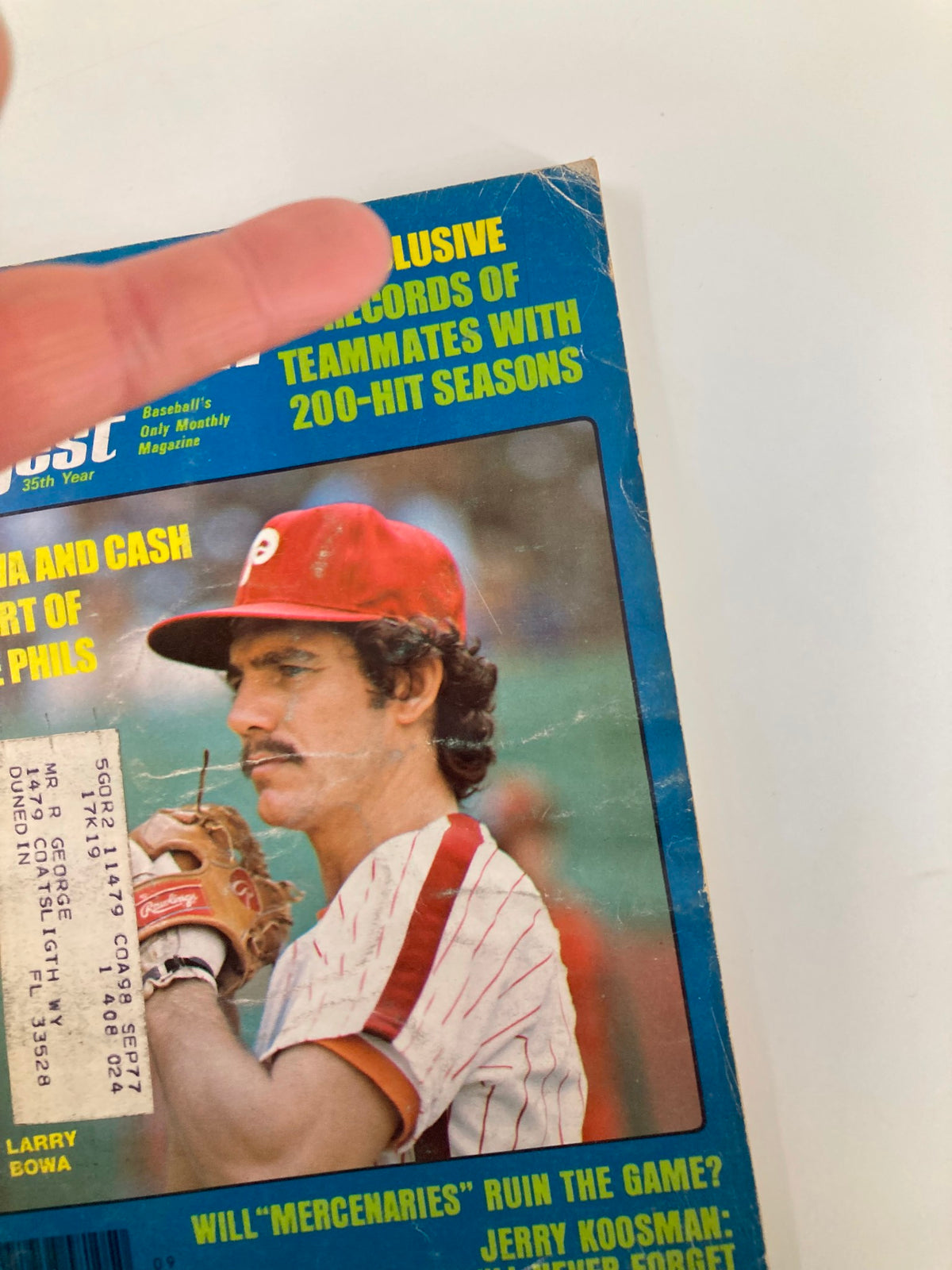 Cover of VTG Baseball Digest September 1976 featuring Larry Bowa, showcasing a captivating visual of the Philadelphia Phillies star player with a glimpse of the vintage magazine's headlines and nostalgic appeal.
