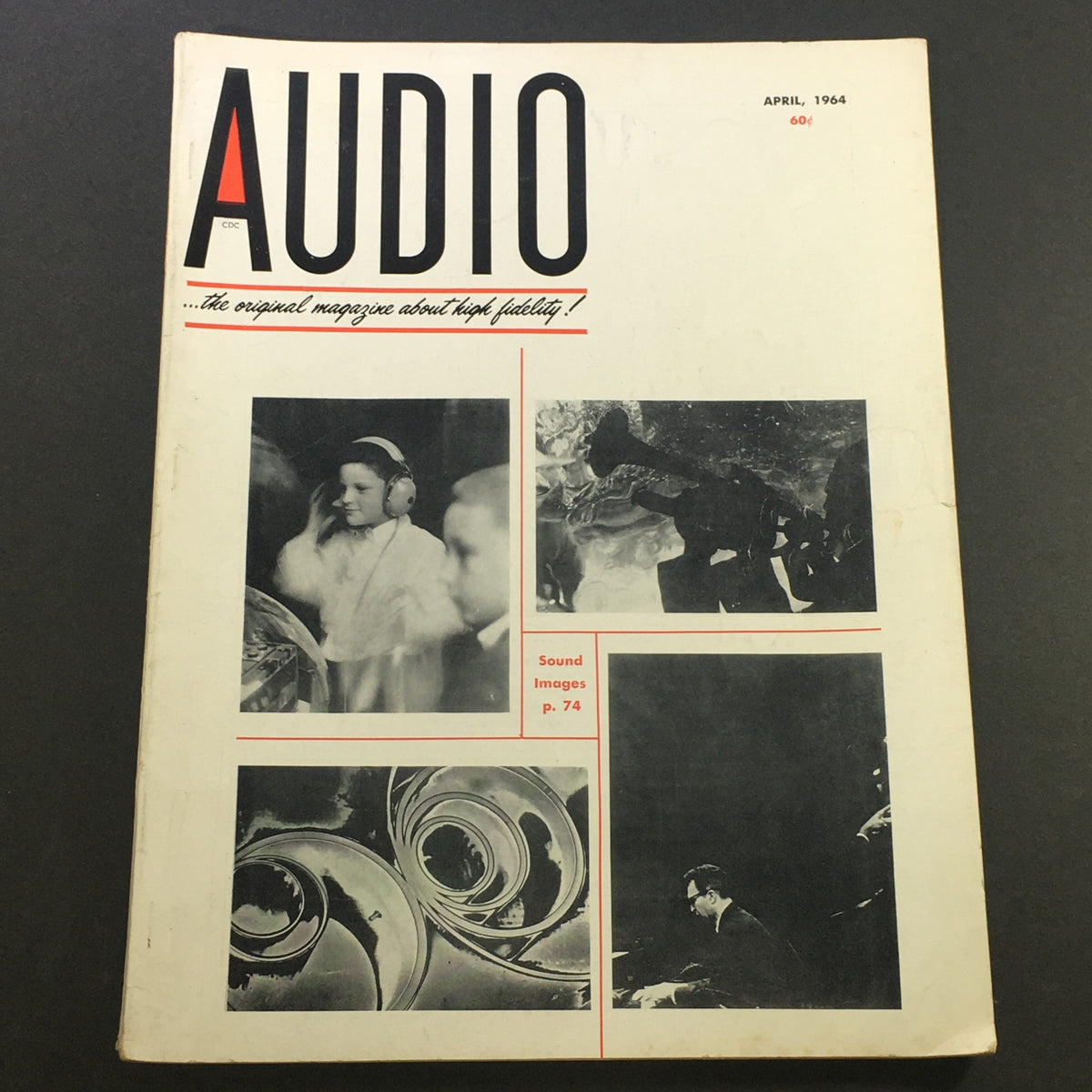 Cover of VTG Audio and Music Magazine April 1964 featuring the theme 'Sound Images'. The image showcases retro graphics and photographs related to high fidelity audio, capturing the essence of 1960s music culture.