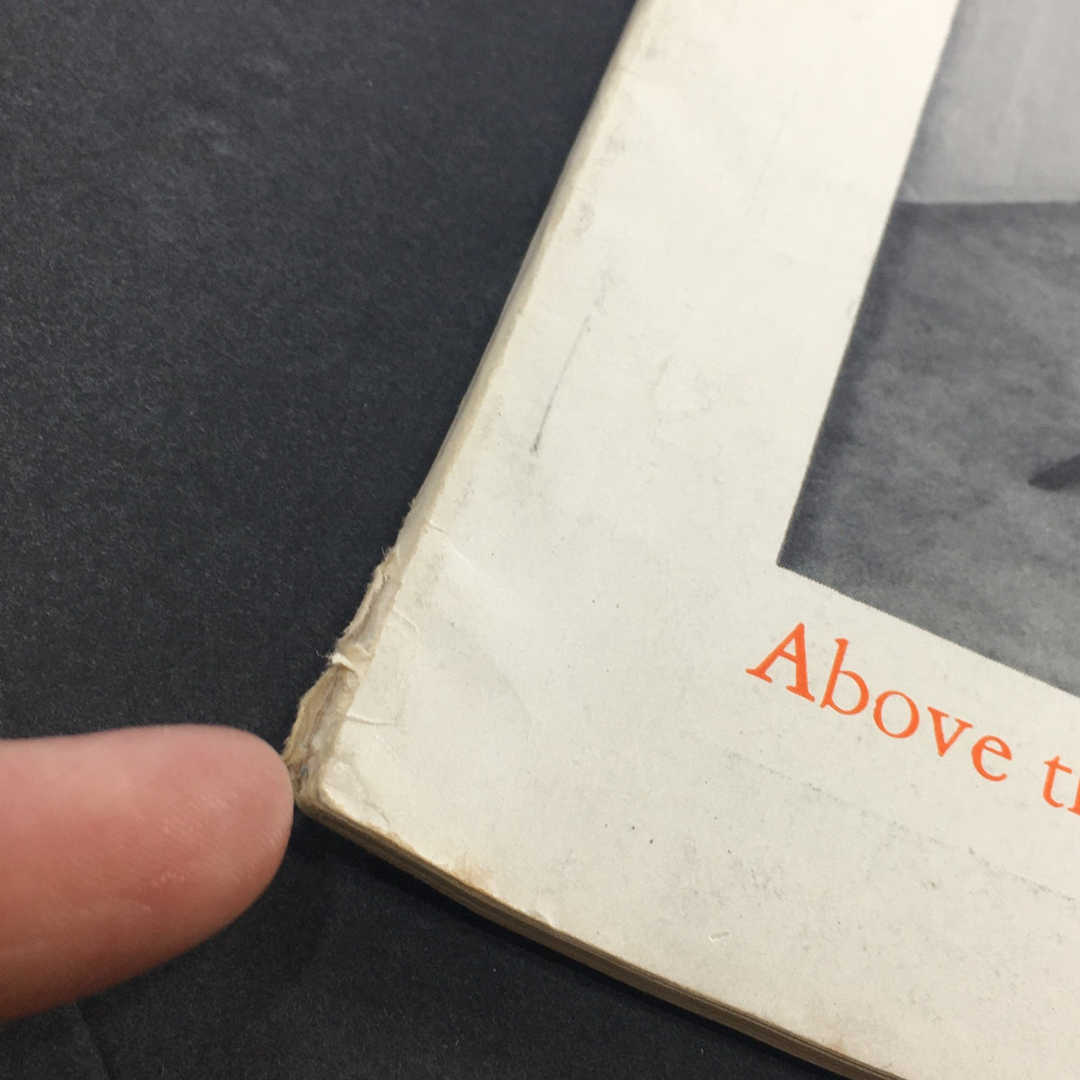 Close-up of the edge of the VTG Audio and Music Magazine February 1964 showing minor wear and detailing below the title.