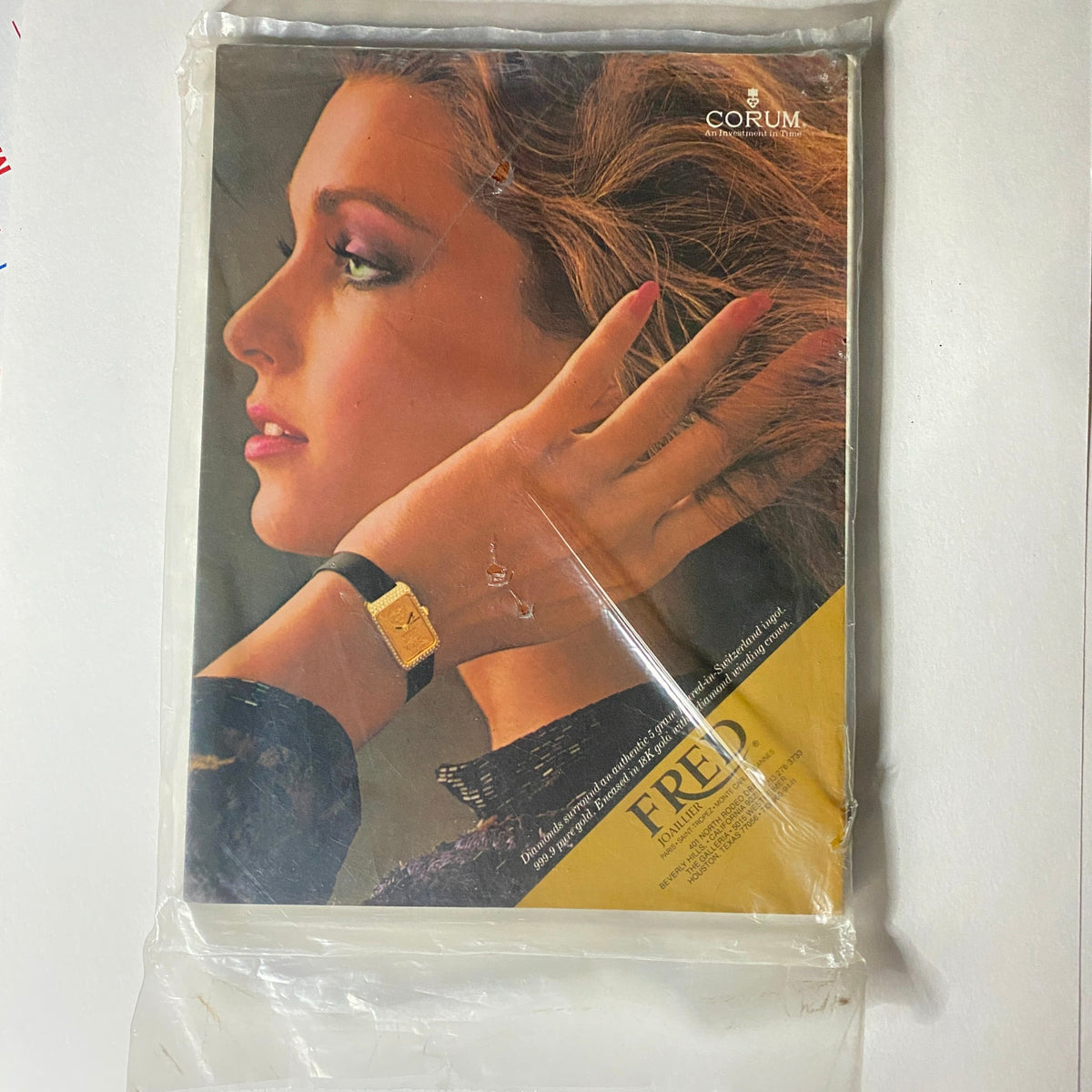 VTG Vogue Magazine August 1981 featuring Kelly Emberg by Richard Avedon, sealed in packaging, highlighting a fashionable model with elegant jewelry and makeup.