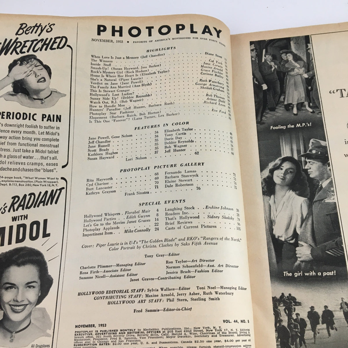 Photoplay Magazine November 1953 Piper Laurie, Robert Wagner & Doris Day