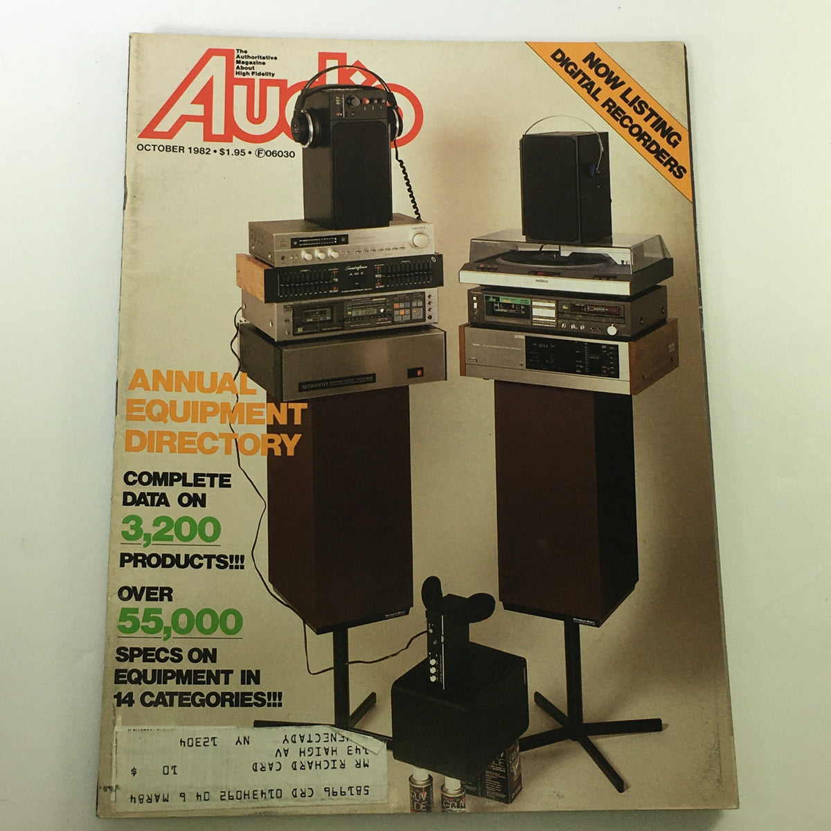 VTG Audio and Music Magazine October 1982 cover featuring the Annual Equipment Directory, showcasing various audio equipment including speakers, a turntable, and other musical products.