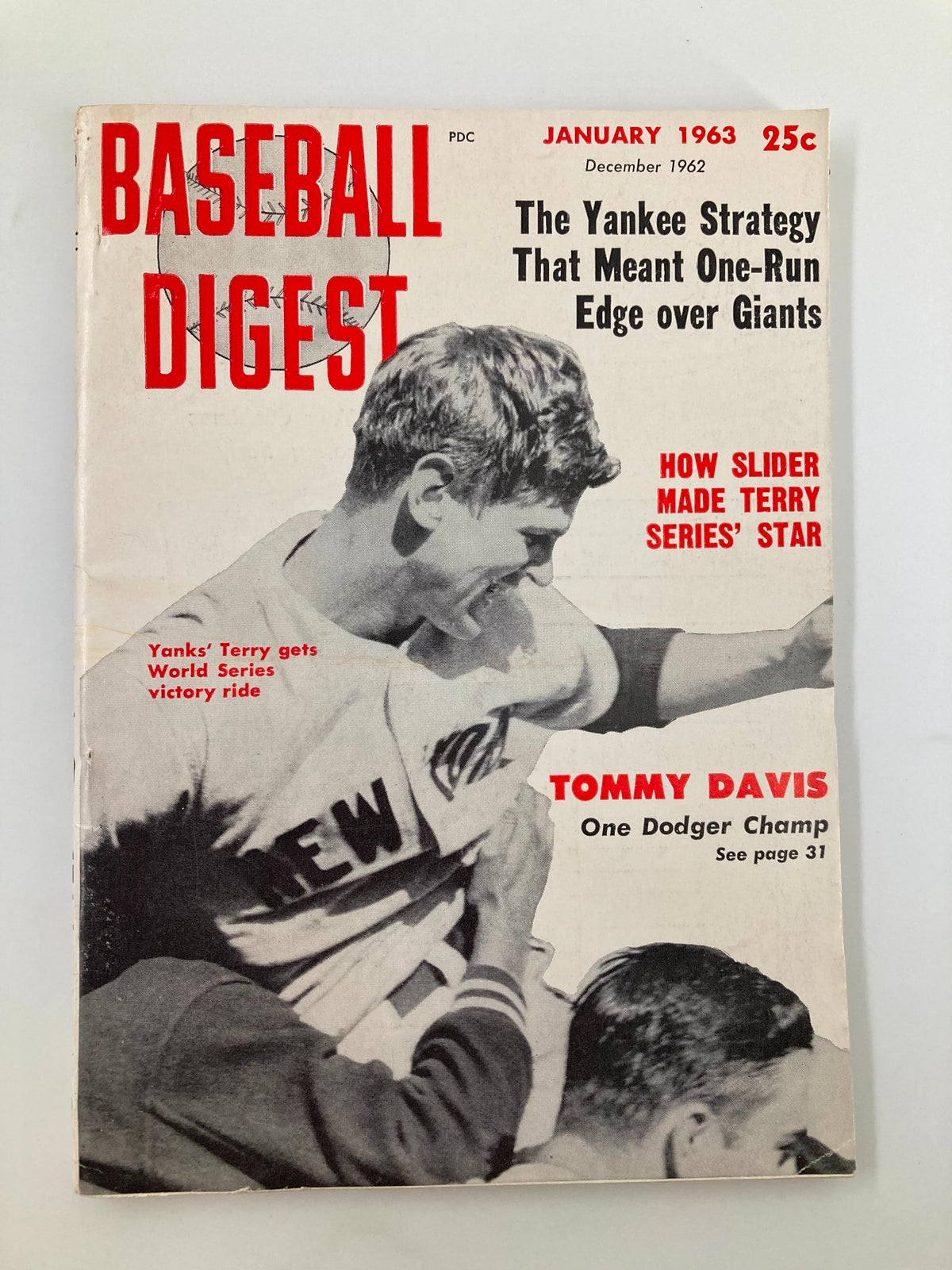 VTG Baseball Digest January 1963 featuring Tommy Davis on the cover, showcasing historical baseball content.