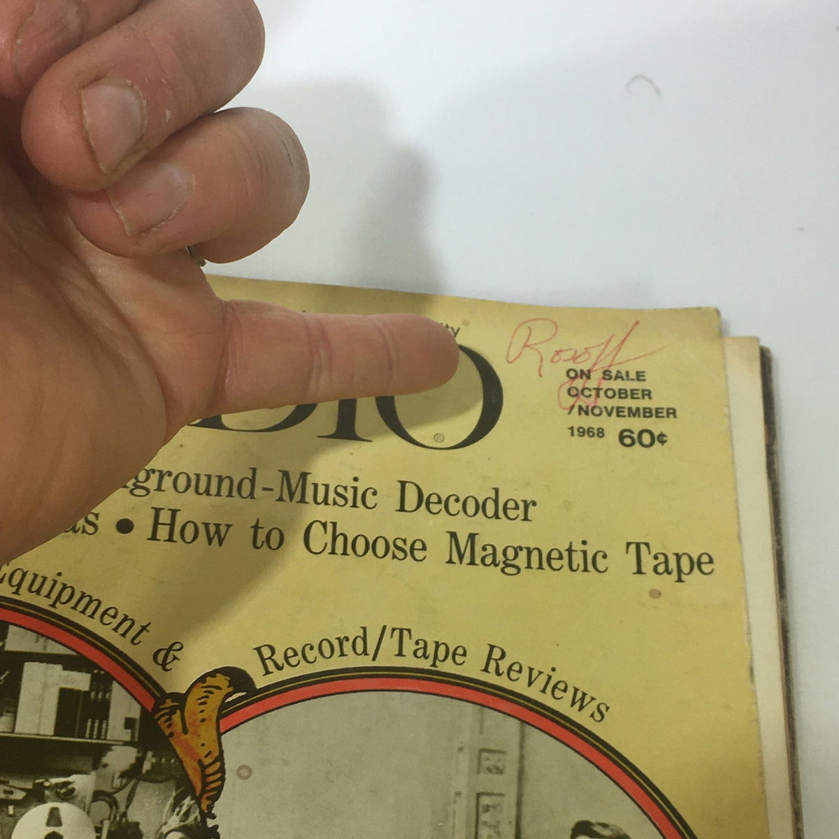 Close-up of the cover of Vintage Audio & Music Magazine October-November 1968, highlighting the issue date and editorial notes.