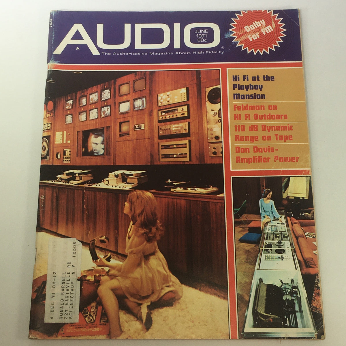 Cover of the Vintage Audio & Music Magazine from June 1971 featuring an article on Don Davis Amplifier Power, showcasing a retro setting with audio equipment and a woman interacting with vintage technology.