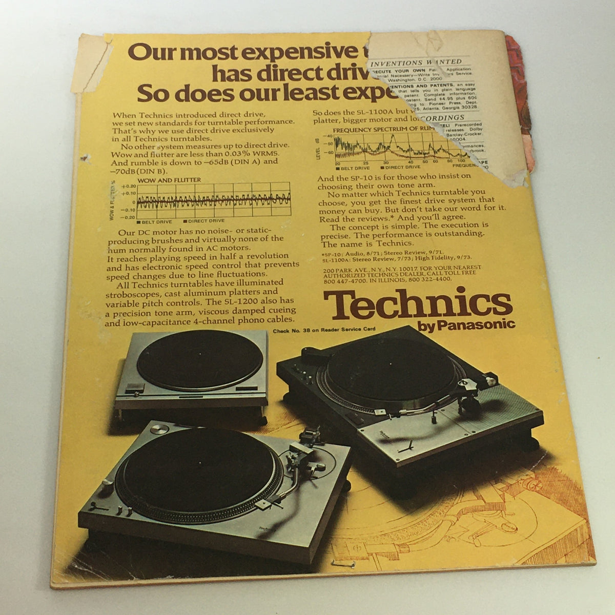 Back cover of VTG Audio & Music Magazine February 1974 featuring an advertisement for Technics turntables with images of three models.