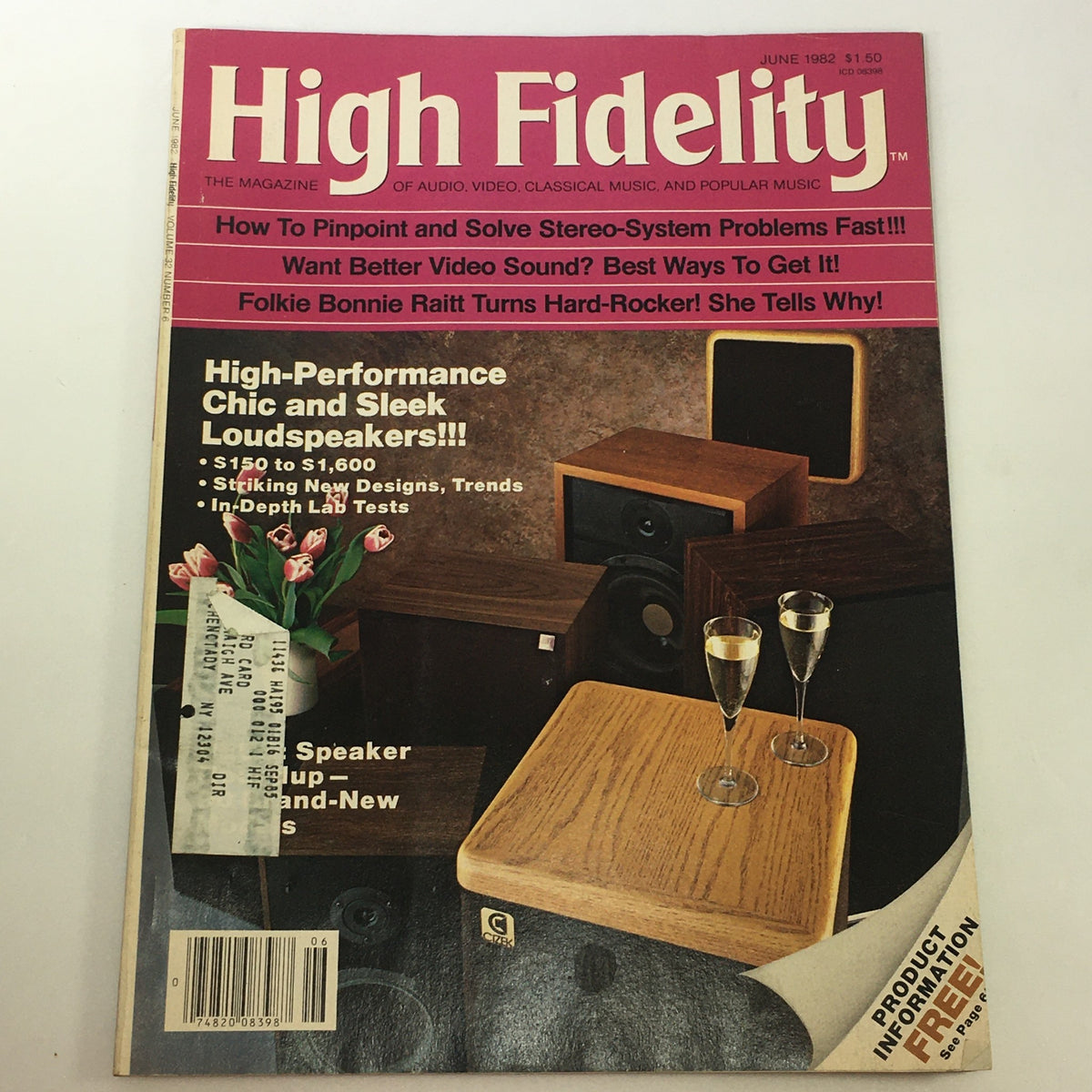Cover of the VTG High Fidelity Music Magazine from June 1982, featuring high-performance chic loudspeakers, with themes of audio technology and music trends from the early 80s. The cover displays stylish loudspeakers and promotional text highlighting product details.