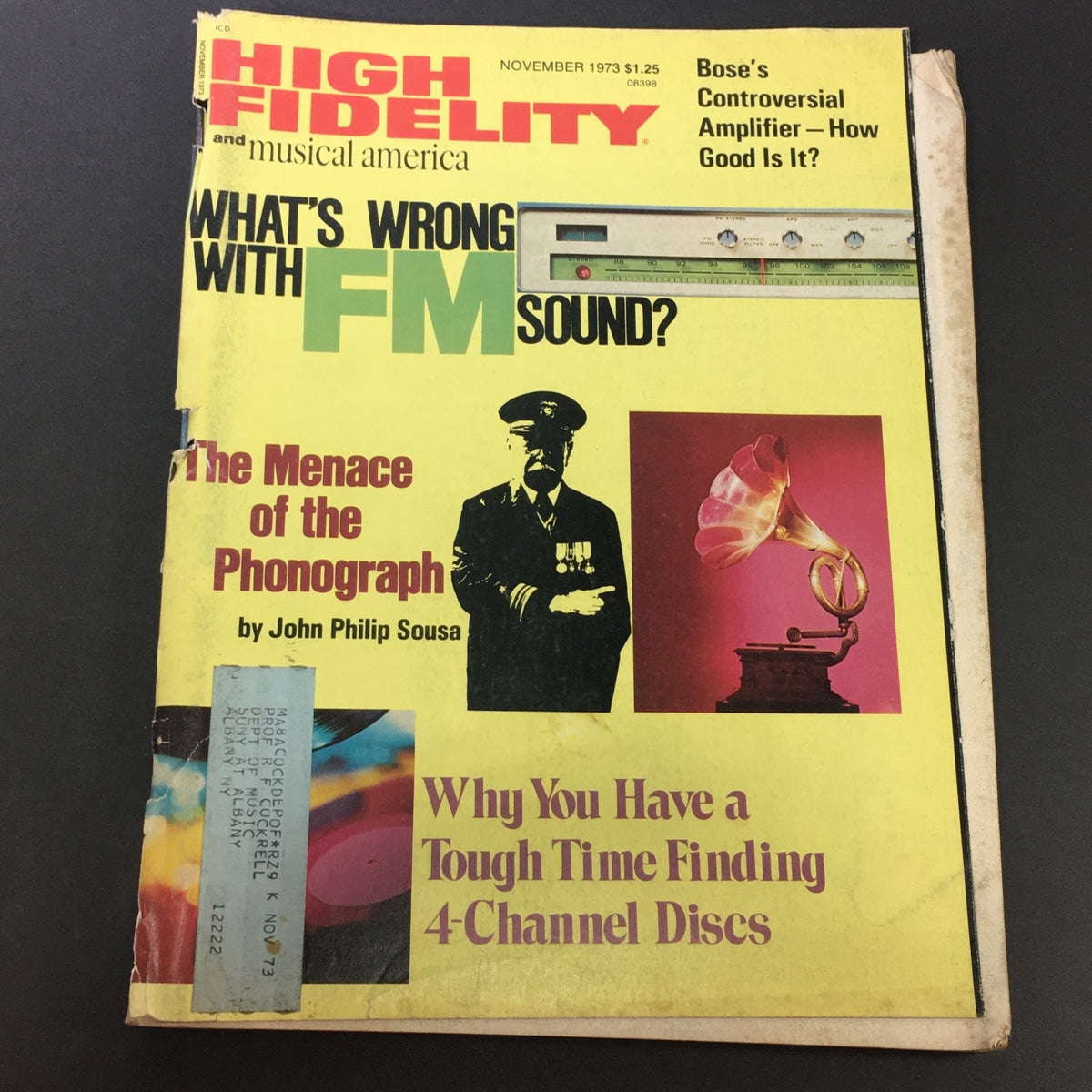 Cover of the VTG High Fidelity Music Magazine from November 1973, featuring the article 'The Menace of the Photograph' with bold headlines and a colorful design.