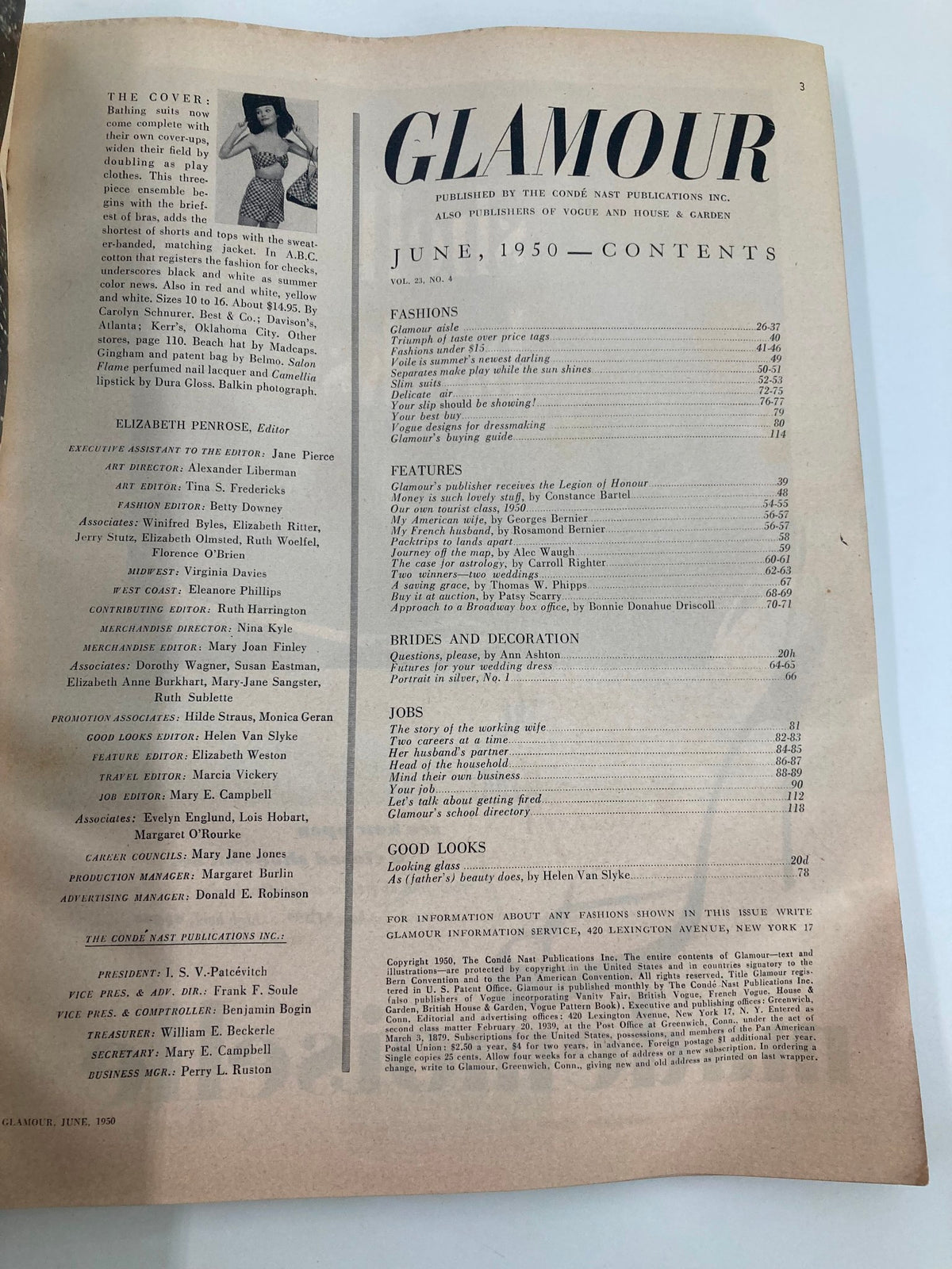 Vintage Glamour Magazine June 1950 Bathing Suits Complete with Cover-Ups No Label