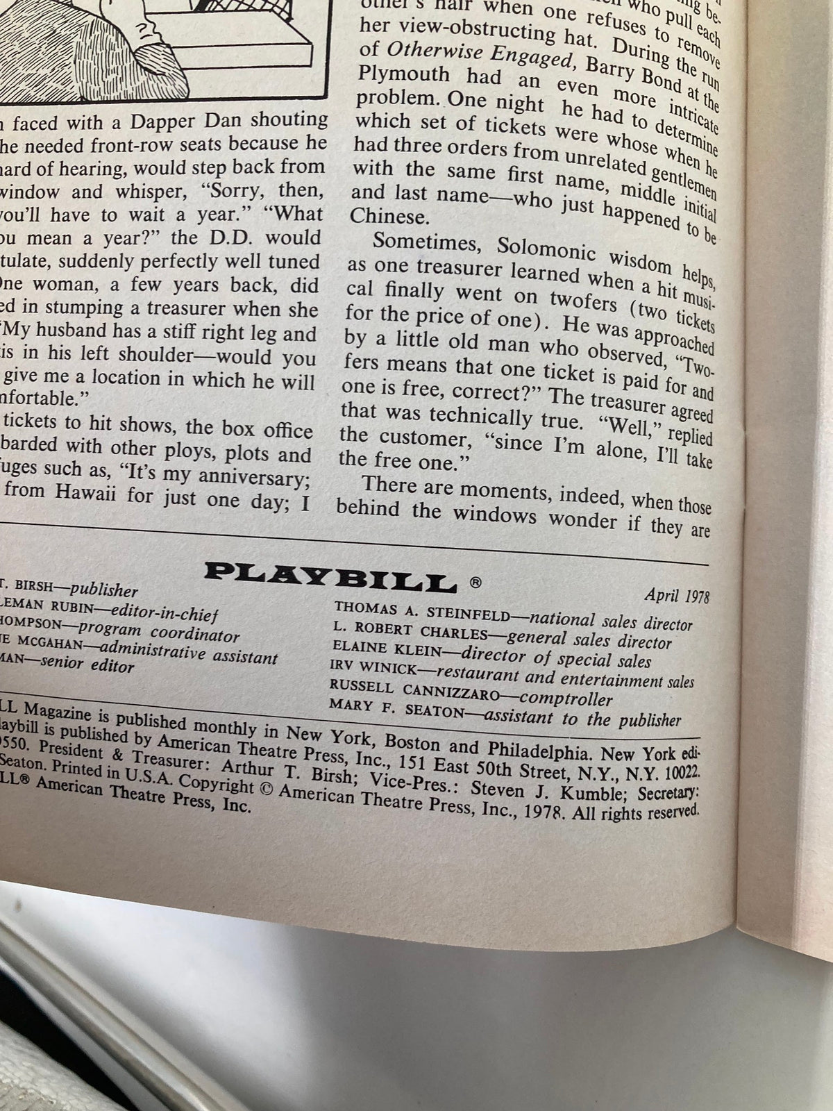 April 1978 Playbill for The Gin Game including publication details and credits, showcasing a vintage Broadway theatre program.