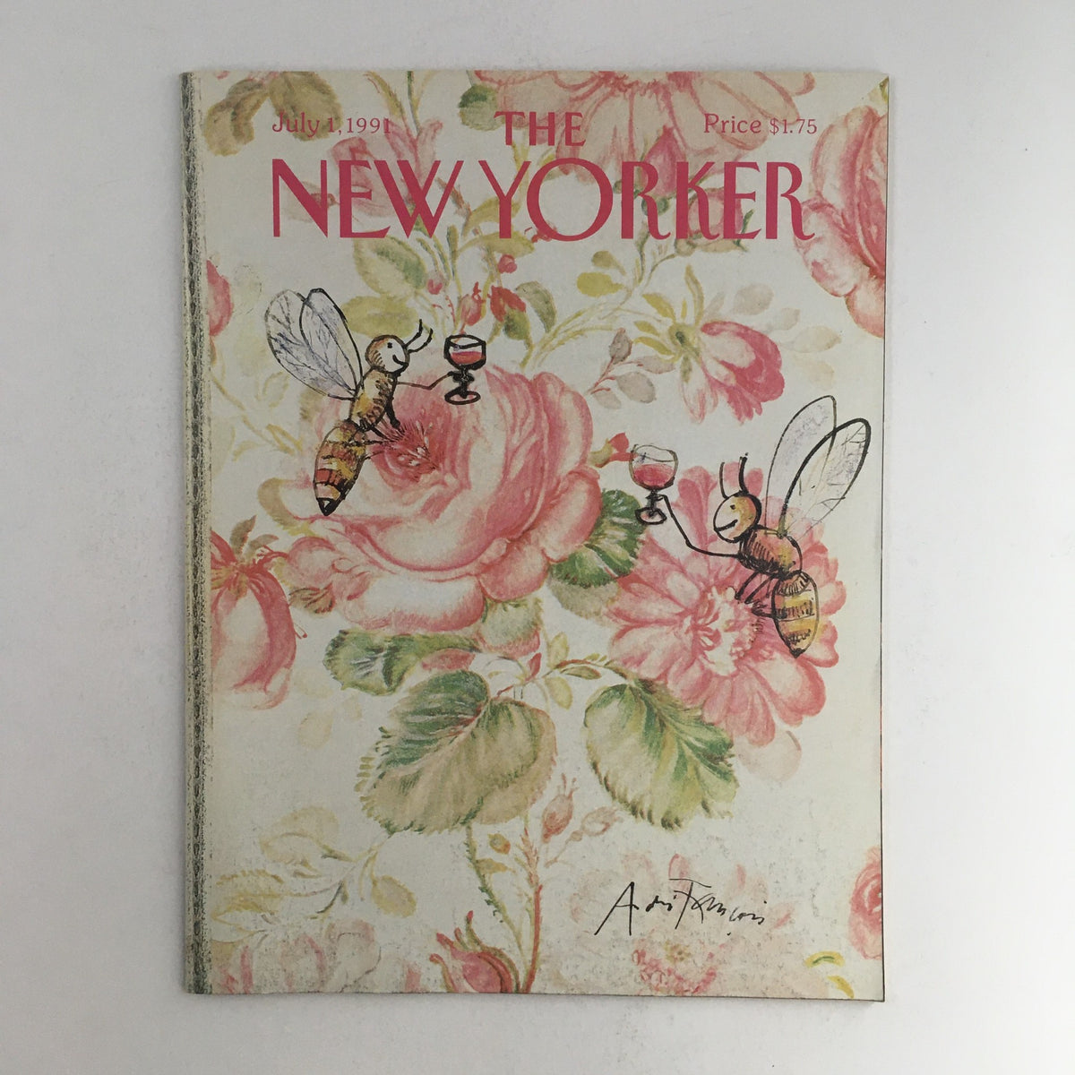 The New Yorker July 1 1991 Full Magazine Theme Cover by André François featuring whimsical bees and floral design.