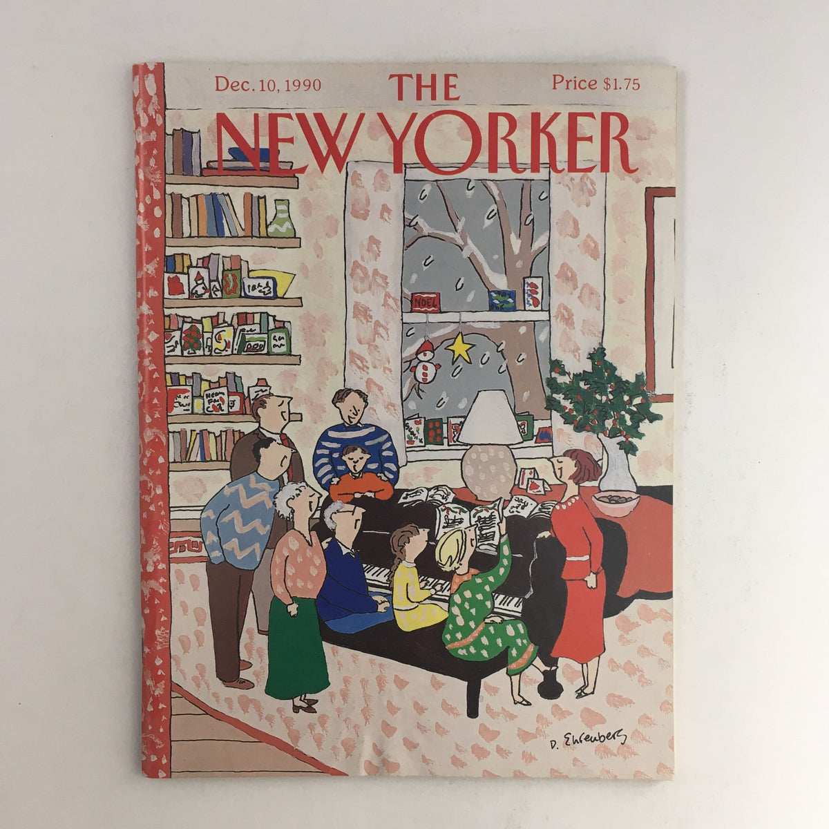 The New Yorker December 10 1990 Full Magazine Cover by Devera Ehrenberg featuring a festive scene with people gathered around a piano adorned with holiday decorations.