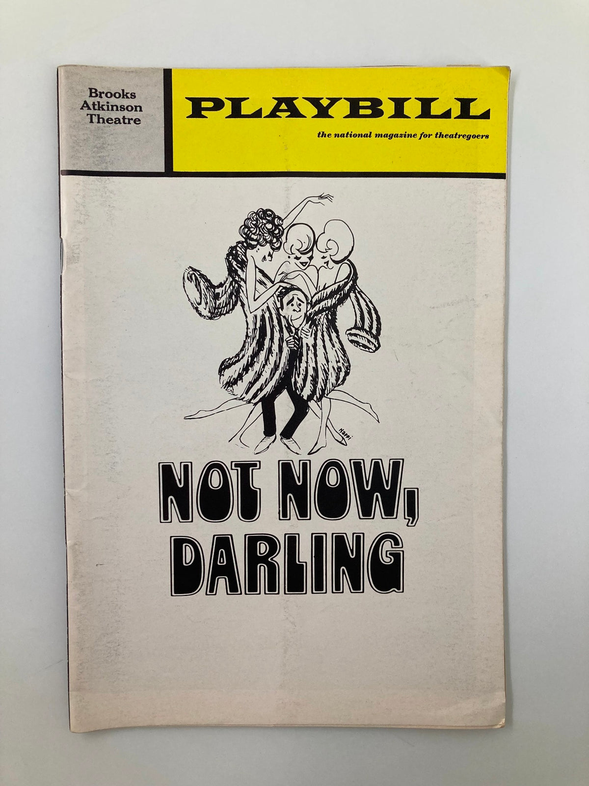 1970 Playbill for Not Now, Darling, featuring the cover illustration and title at the Brooks Atkinson Theatre.