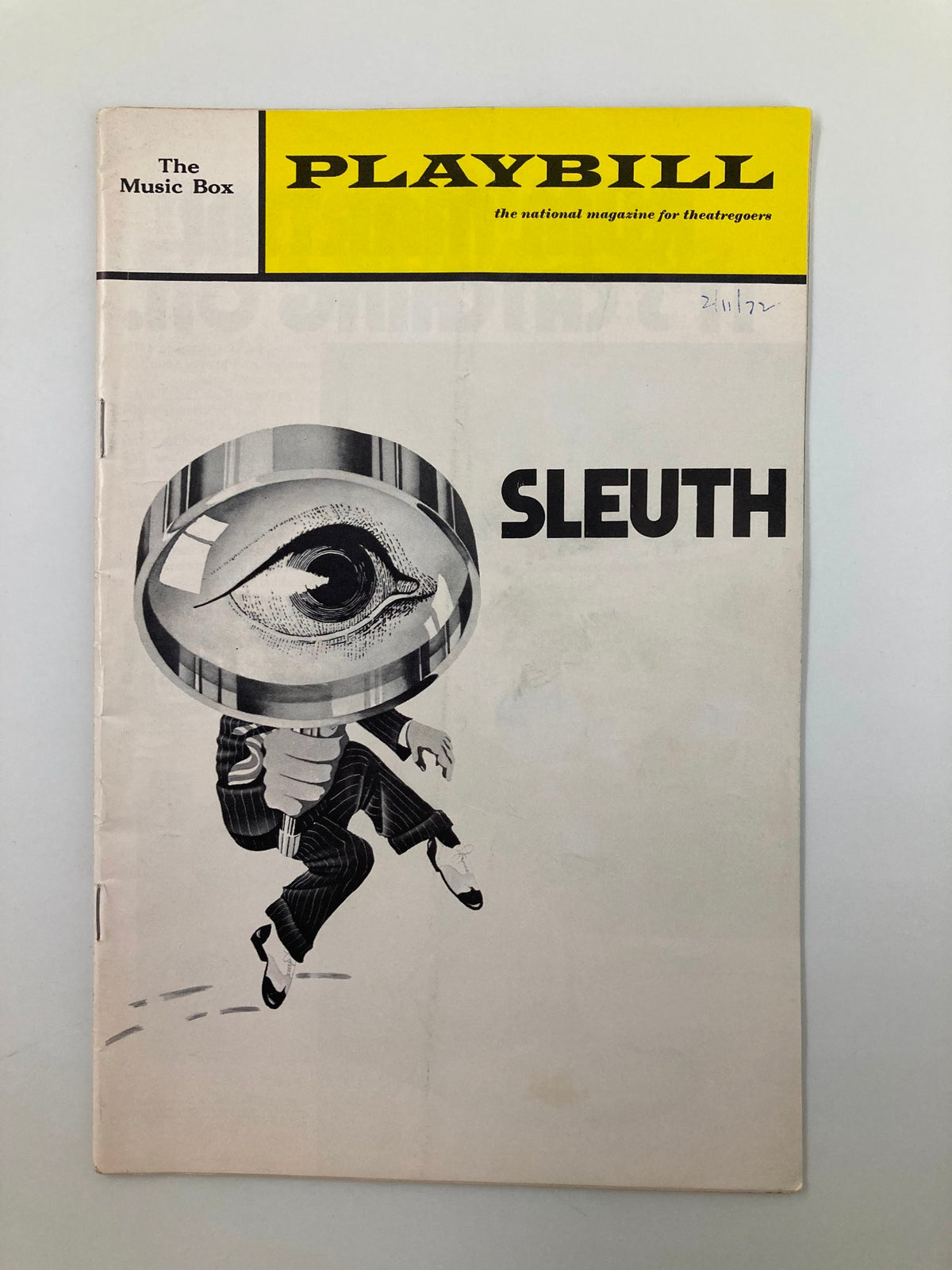 1972 Playbill The Music Box Sleuth featuring an illustration of a character with an oversized eye, capturing the essence of the musical.