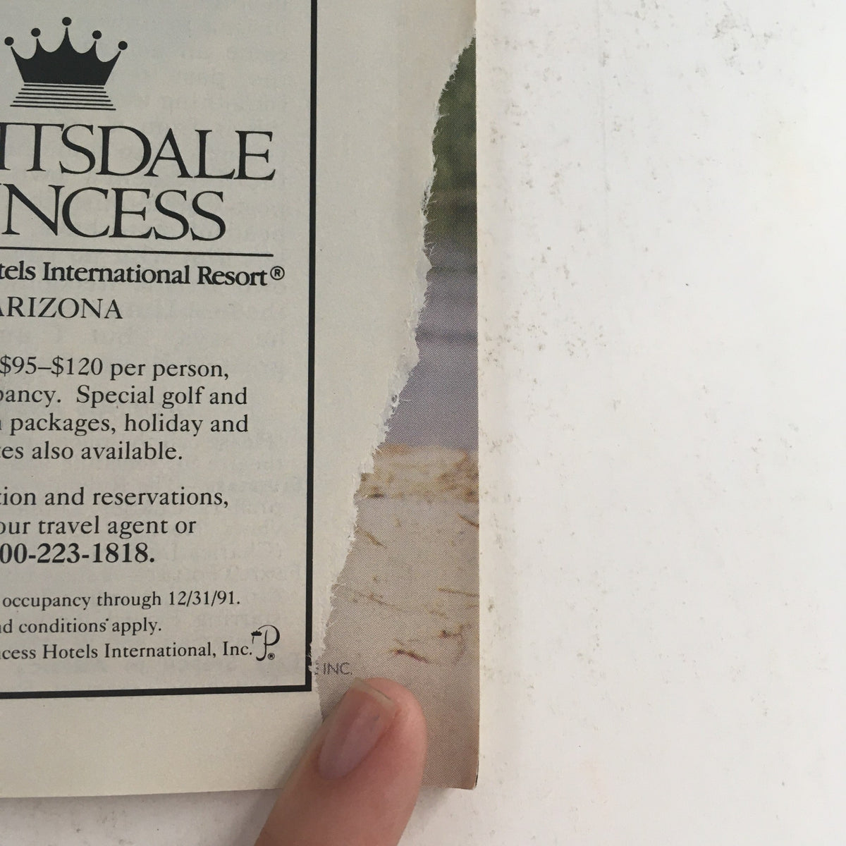 Back cover of The New Yorker November 18 1991 magazine showcasing an advertisement for Scottsdale Princess resort, with details on pricing and accommodations.