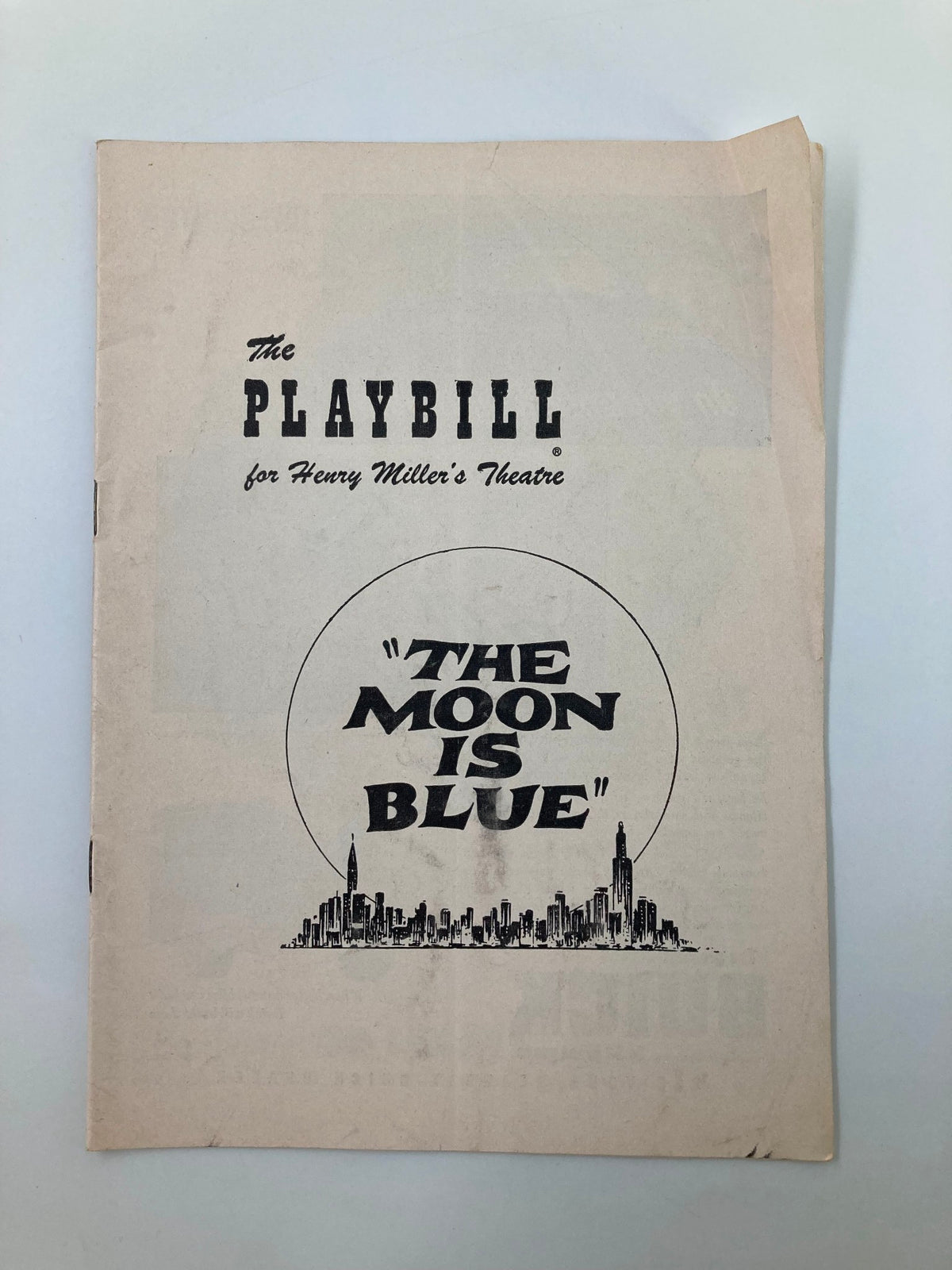 Cover of the 1953 Playbill for Henry Miller's Theatre featuring the production 'The Moon Is Blue', showcasing classic theater design.