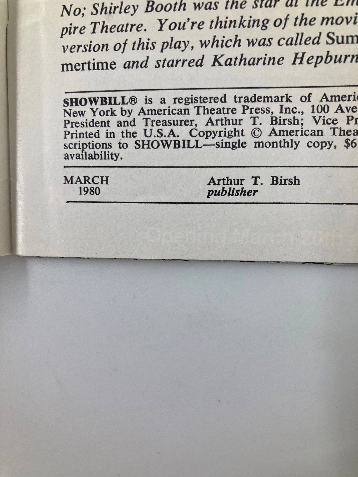 Inside page of the 1980 Showbill for 'I'm Getting My Act Together and Taking It On The Road', including publication details and the publisher's information.