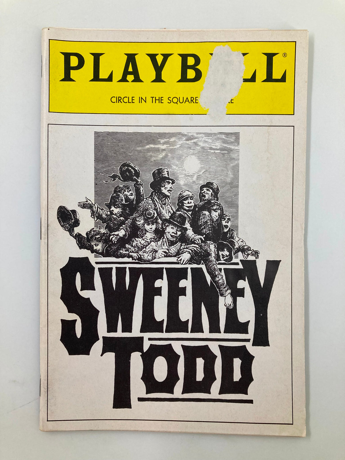 1989 Playbill Sweeney Todd from Circle In The Square Theatre showcasing the cover artwork featuring artistic depictions of characters.